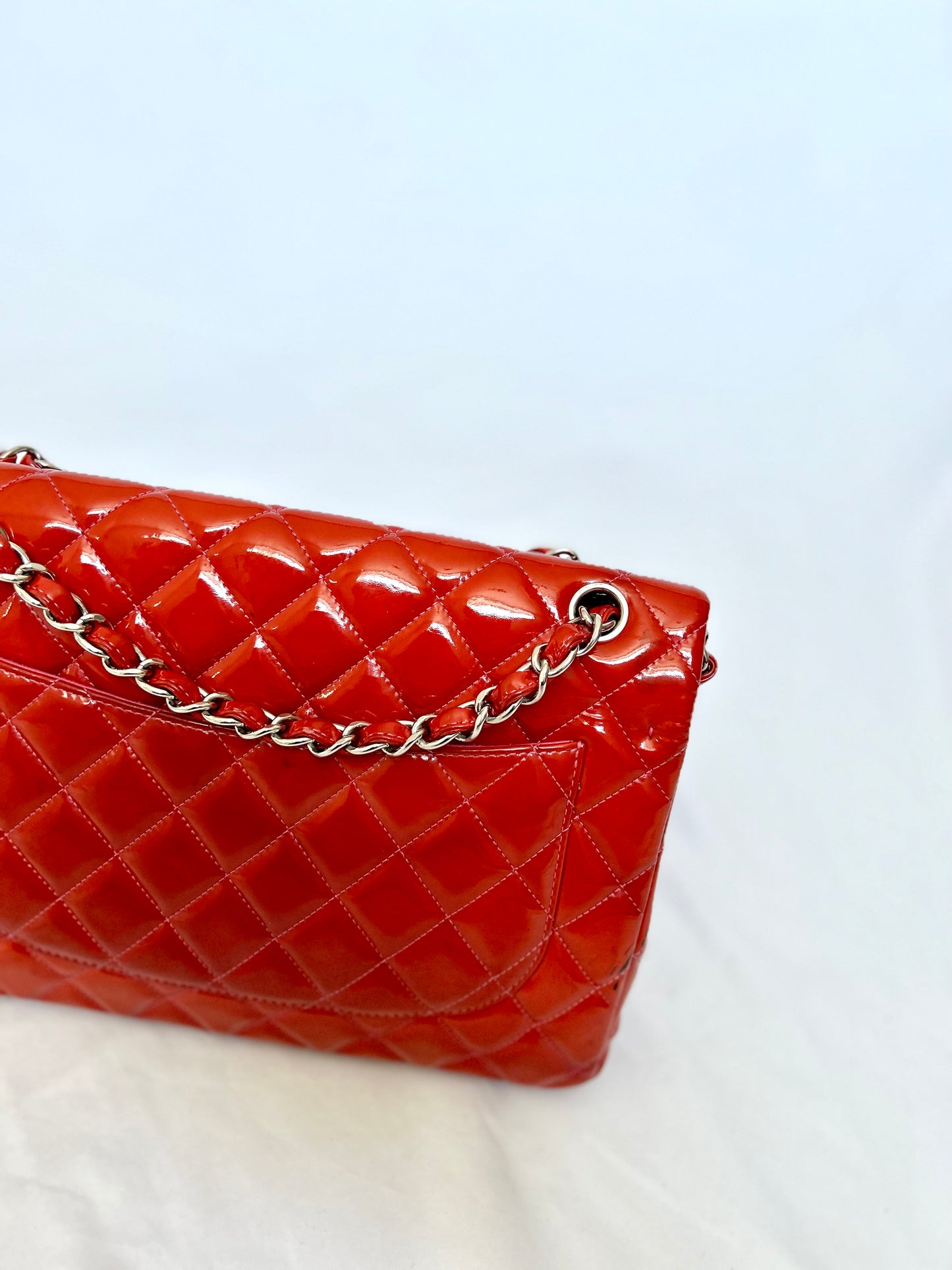 Chanel Orange Patent Medium Classic Flap