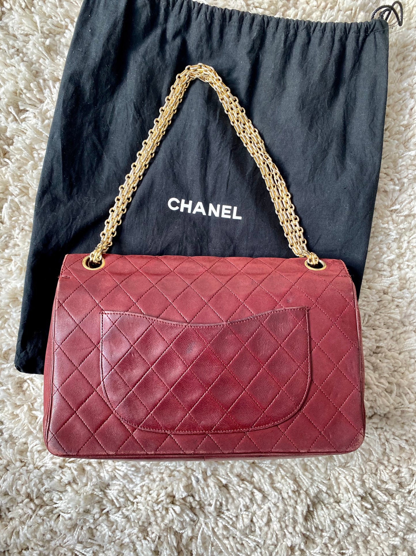 Burgundy Lambskin Chanel Double Flap