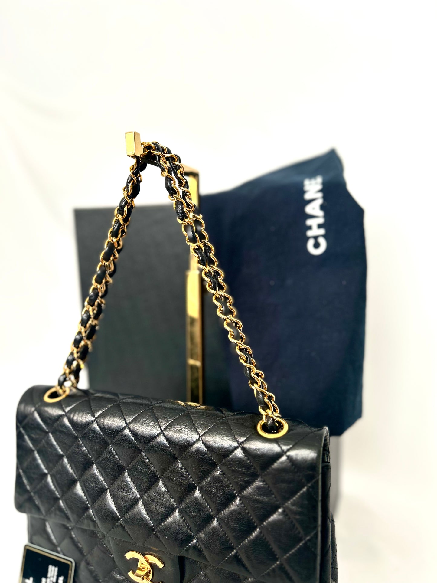 Authentic 1980s Chanel Lambskin Medium Classic Flap with 24k gold plated hardware
