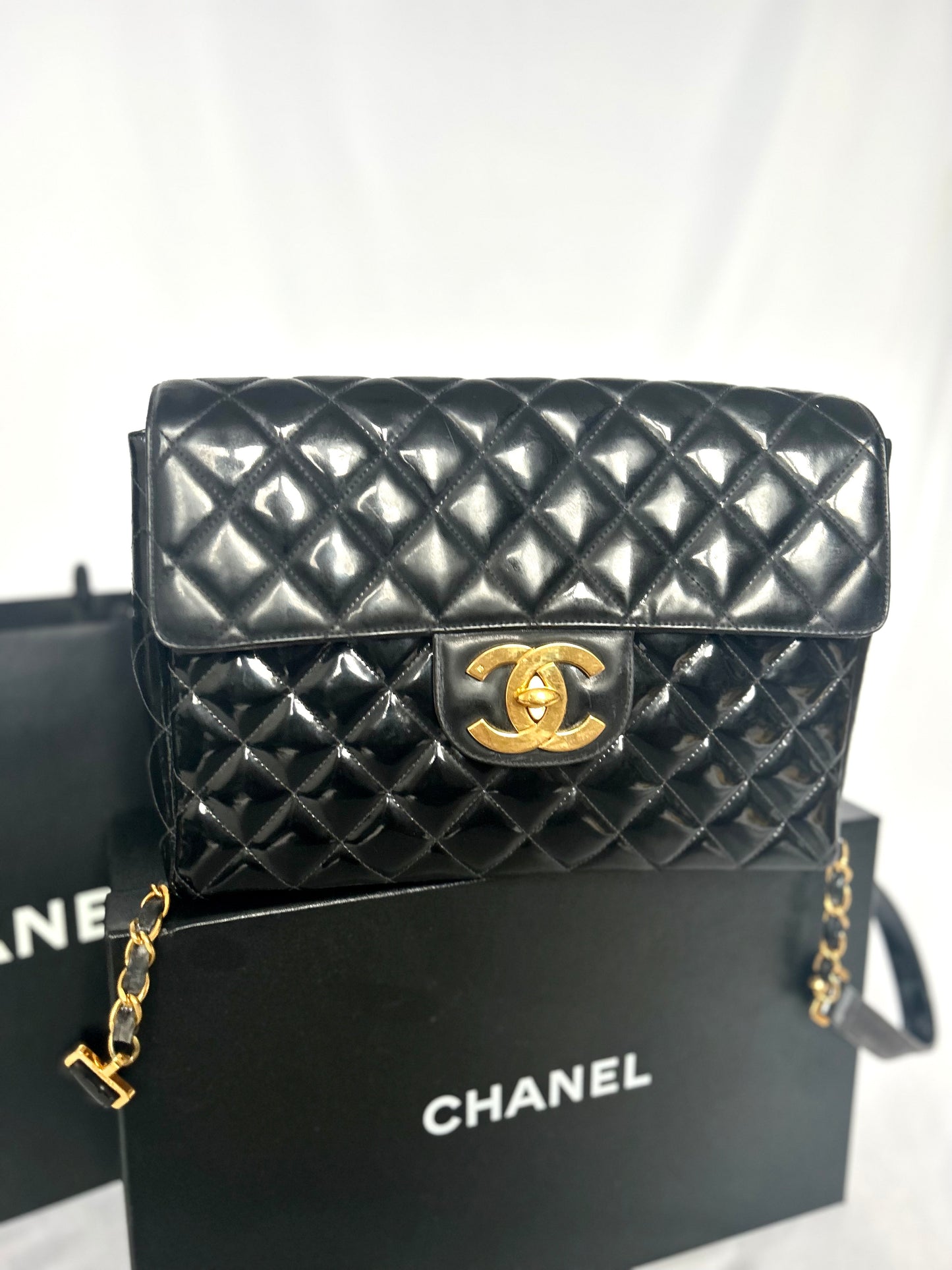 Chanel Patent Leather Jumbo CC Backpack