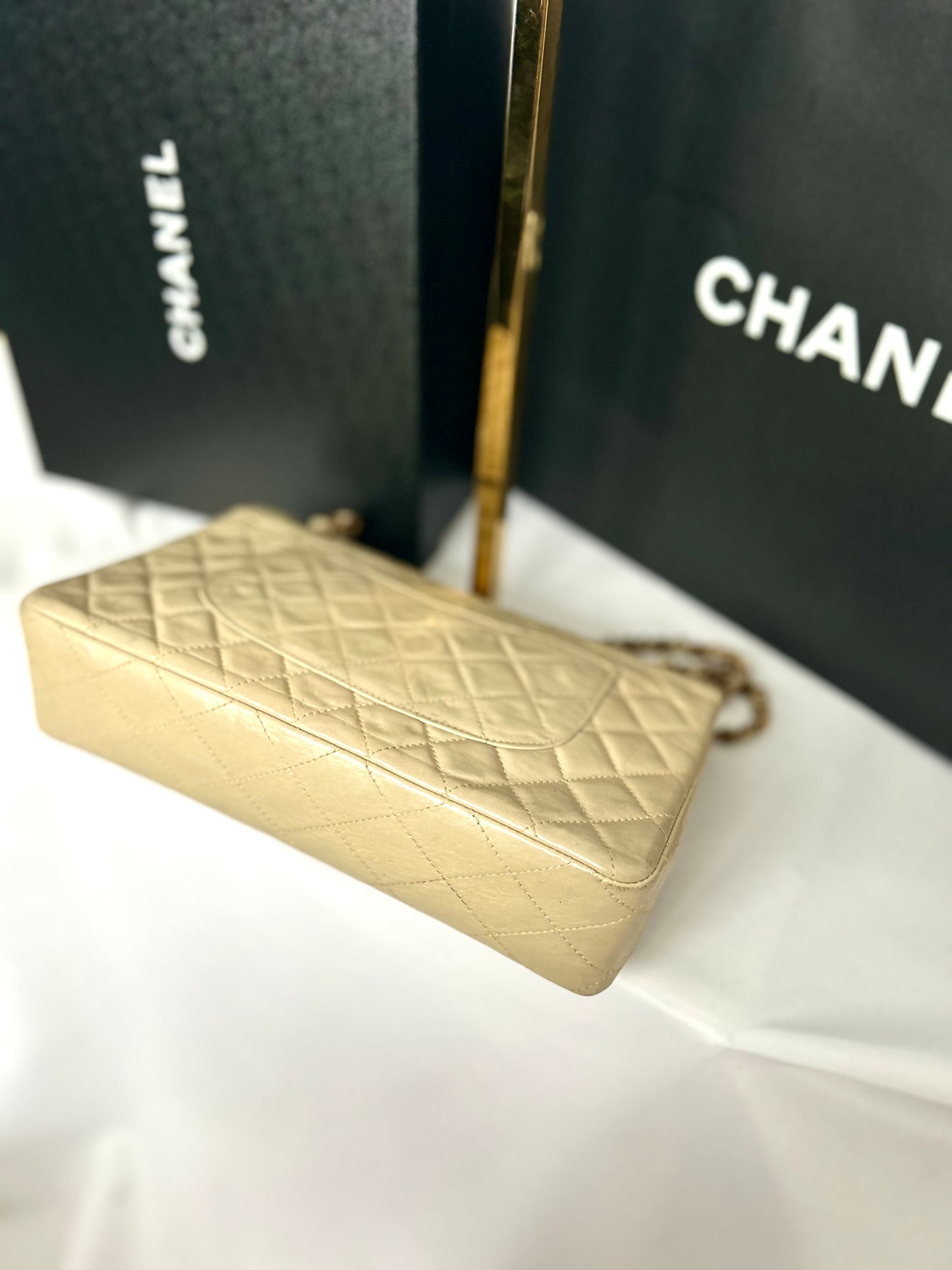 Beige Lambskin Medium Classic Flap
