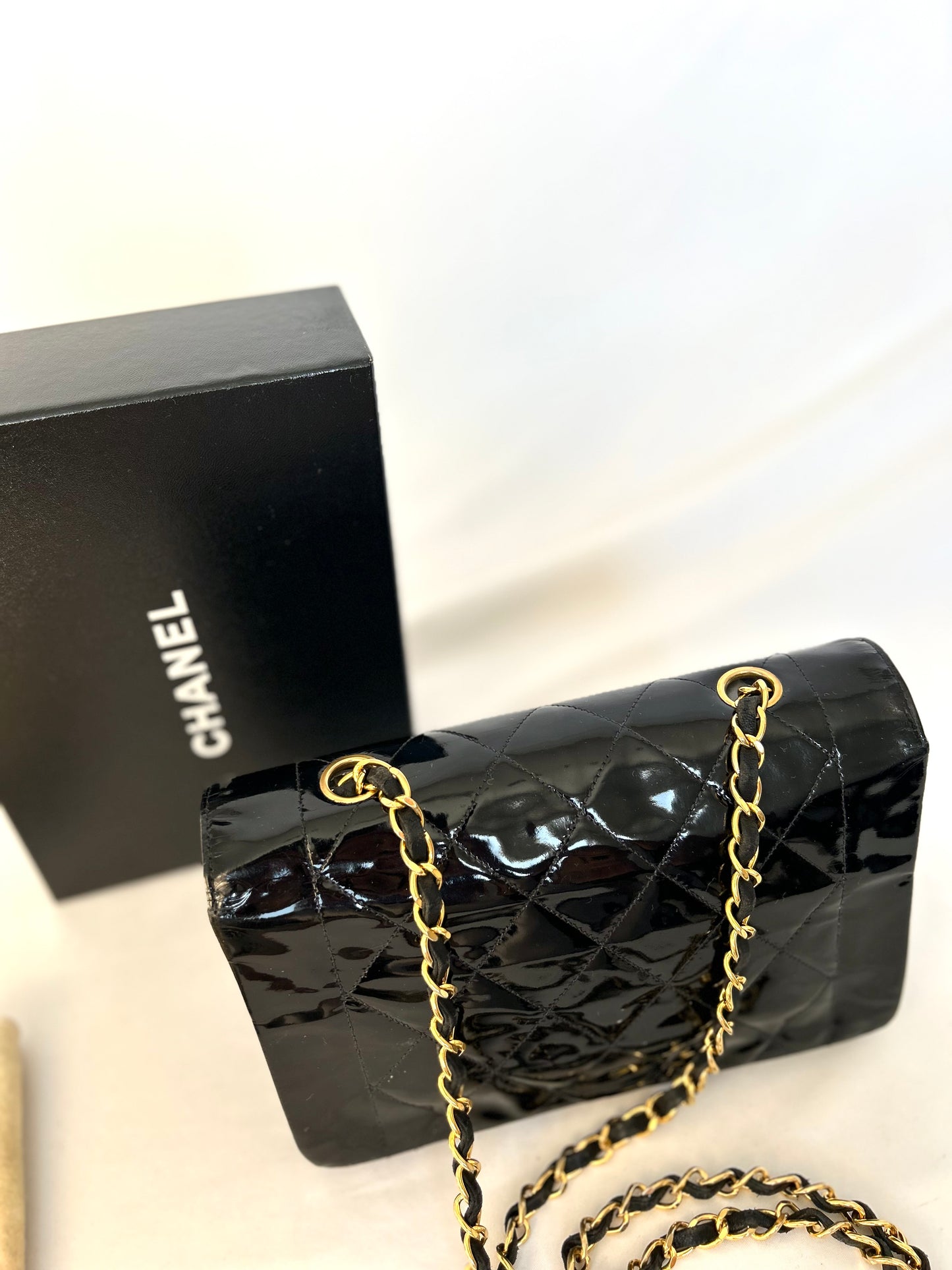 Authentic Chanel Patent Leather Small Diana Flap Bag