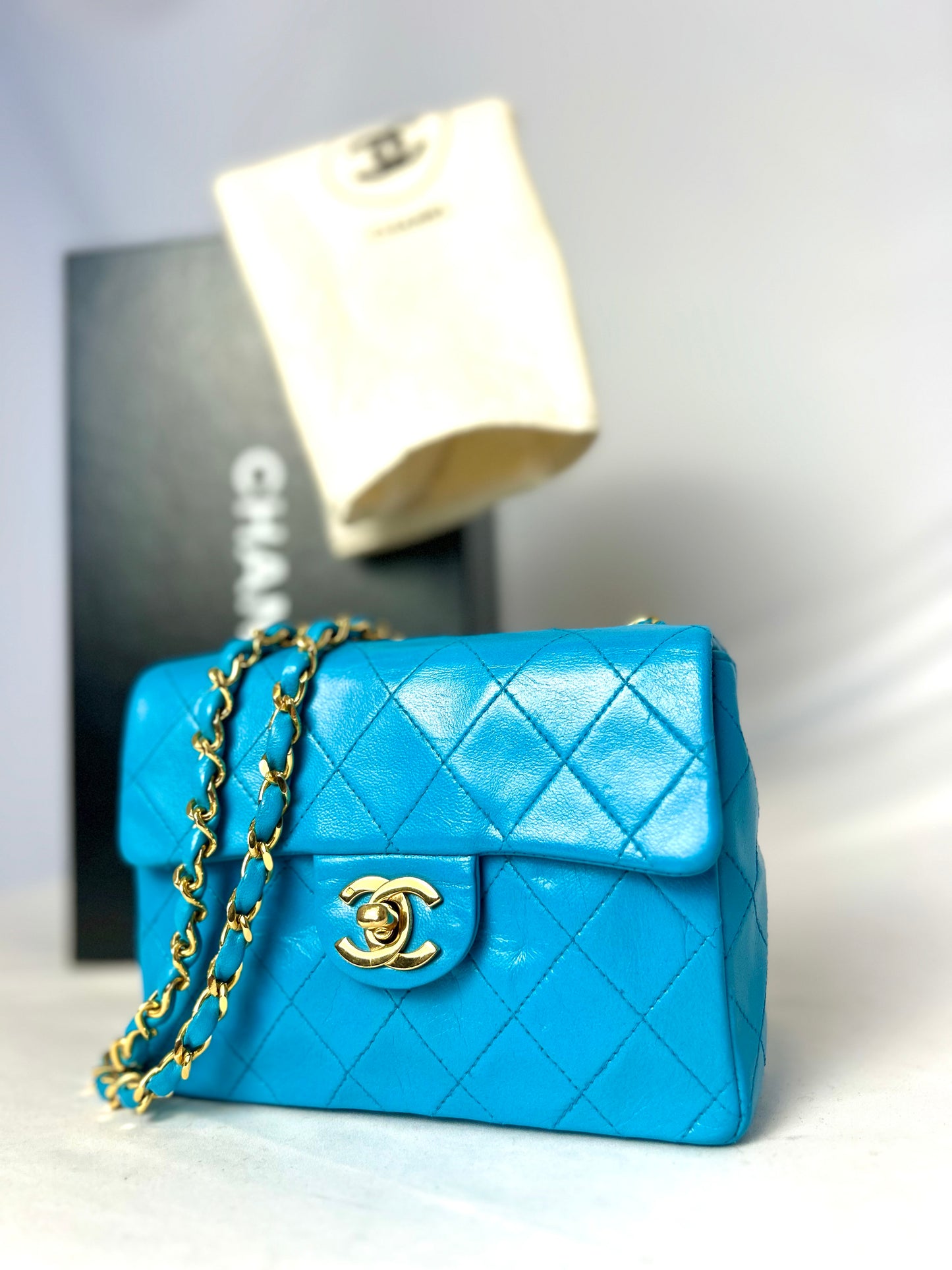 Chanel Aqua Blue Lambskin Mini Square
