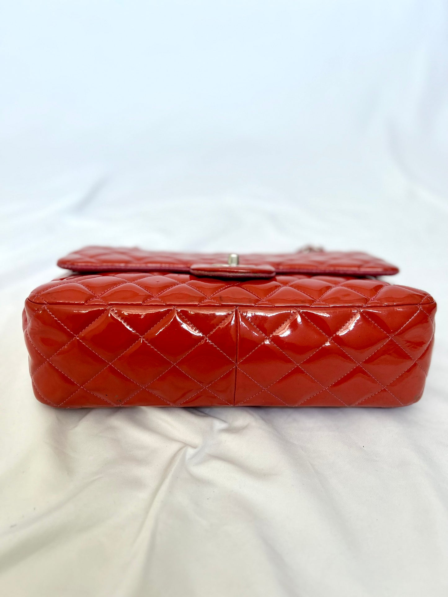 Chanel Orange Patent Medium Classic Flap