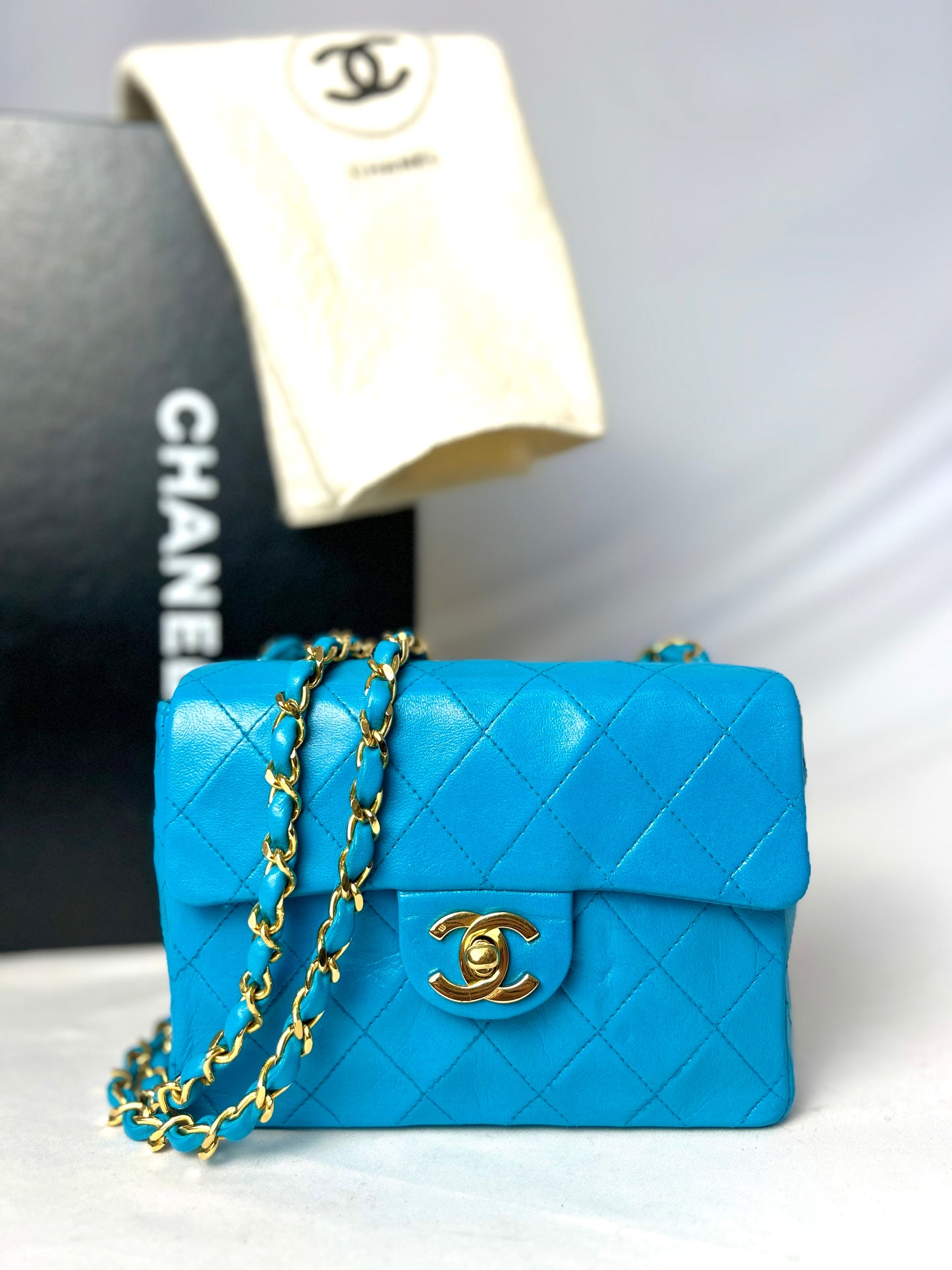 Chanel Aqua Blue Lambskin Mini Square