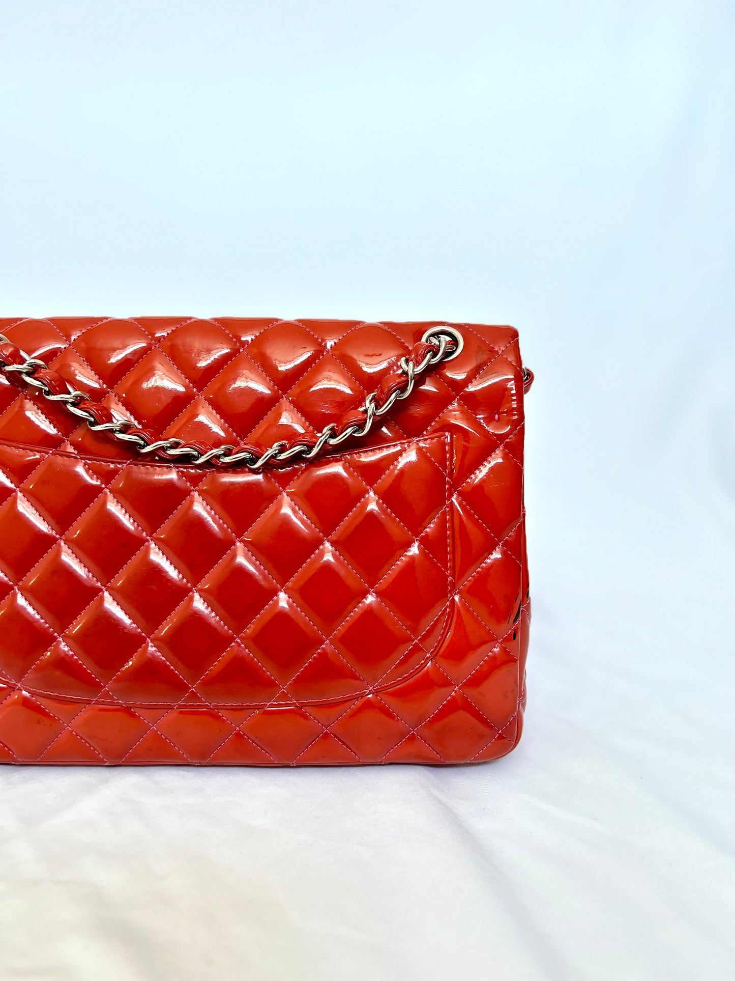 Chanel Orange Patent Medium Classic Flap