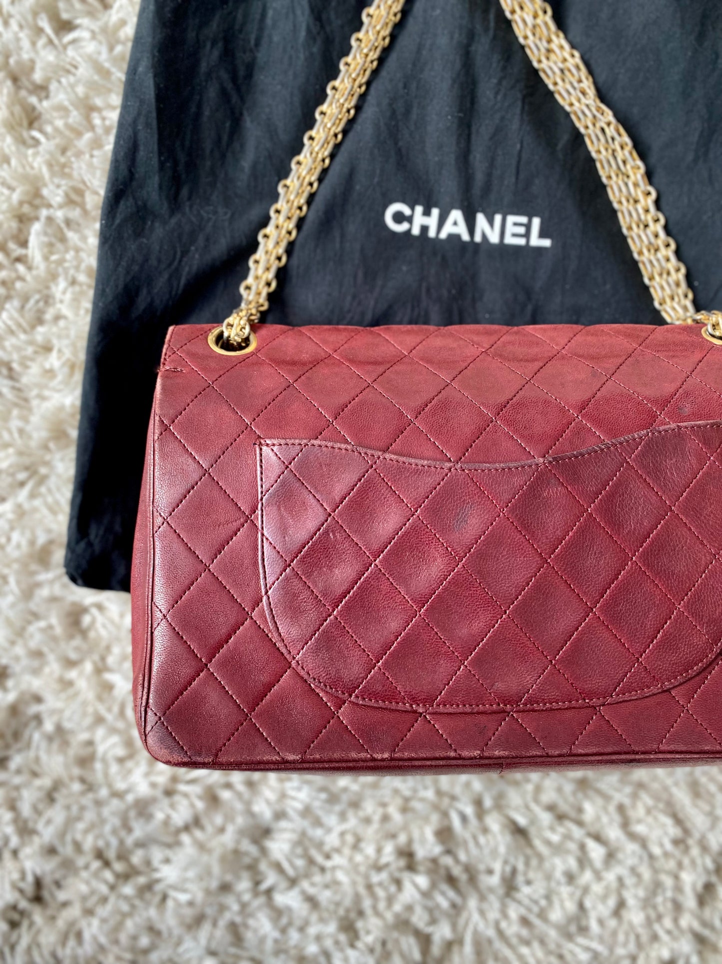 Burgundy Lambskin Chanel Double Flap