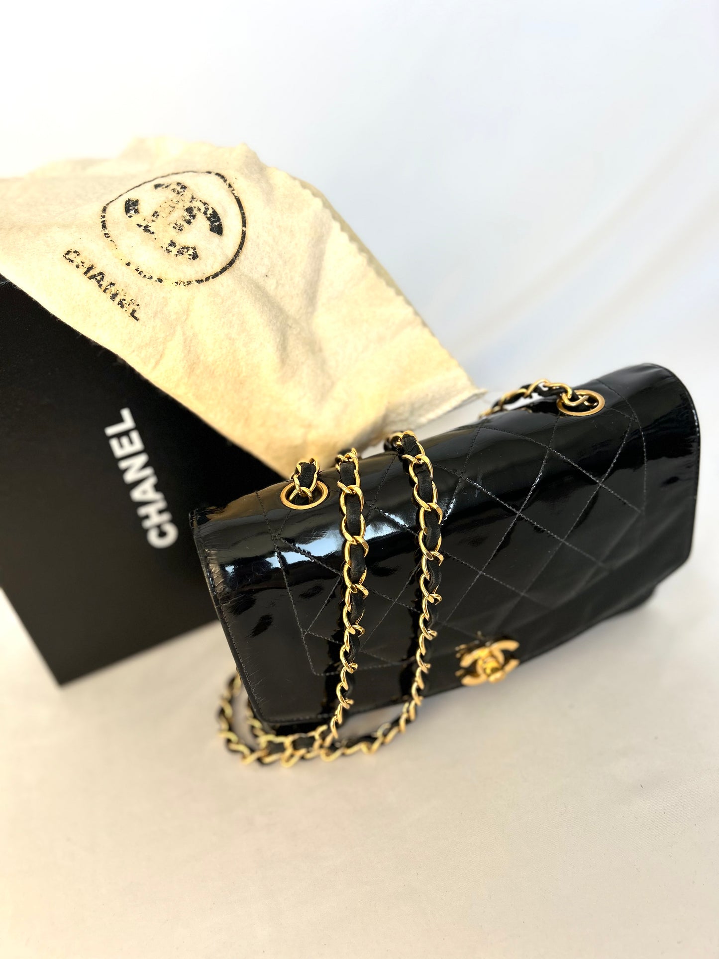 Authentic Chanel Patent Leather Small Diana Flap Bag