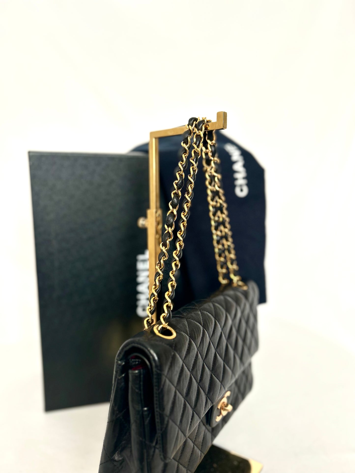Authentic 1980s Chanel Lambskin Medium Classic Flap with 24k gold plated hardware