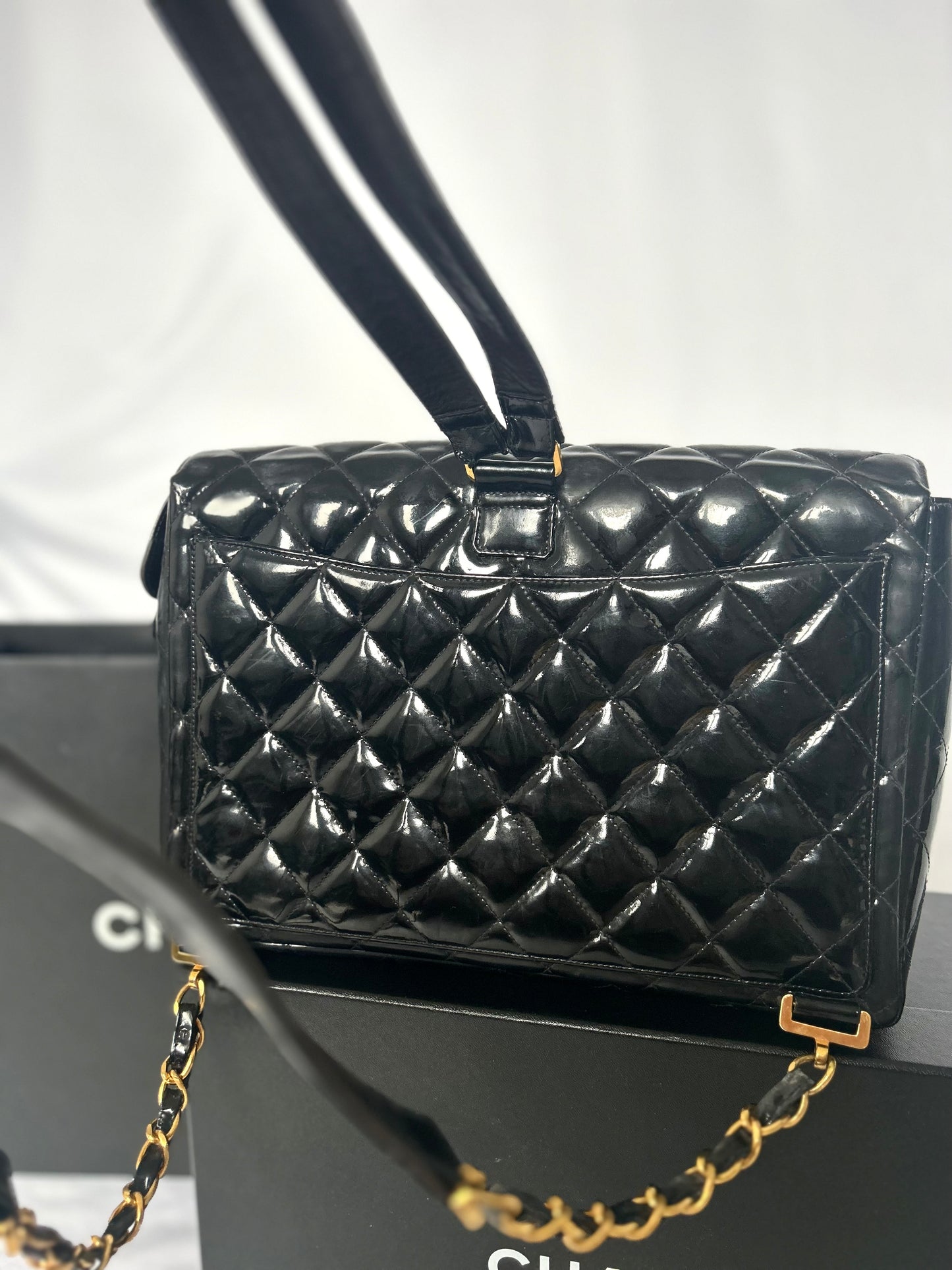 Chanel Patent Leather Jumbo CC Backpack