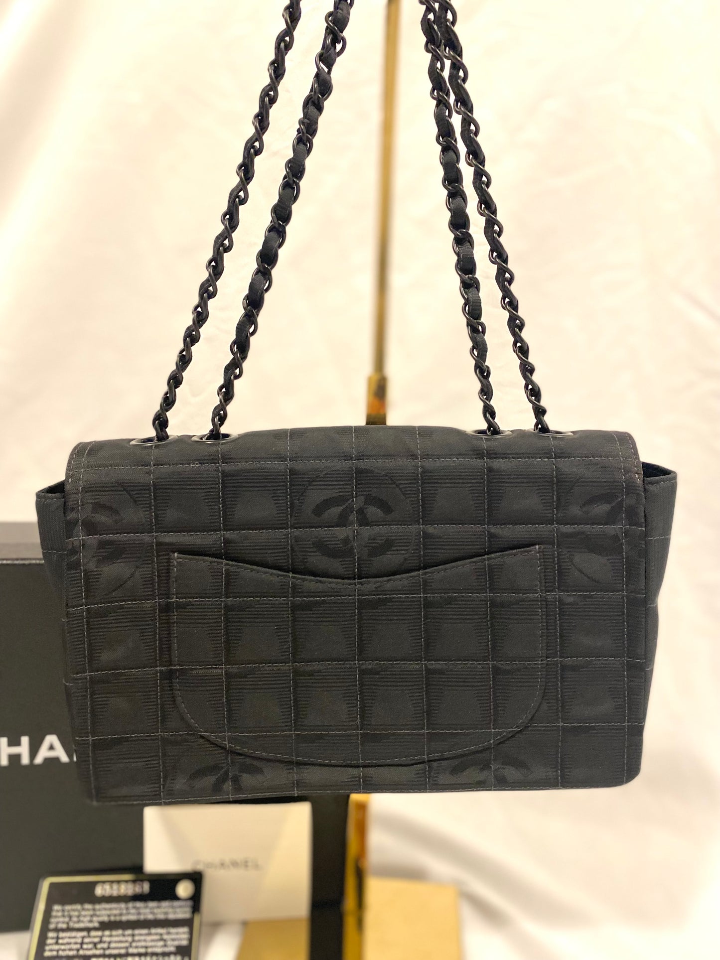 Rare Chanel Matte Black Nylon Travel Flap Bag