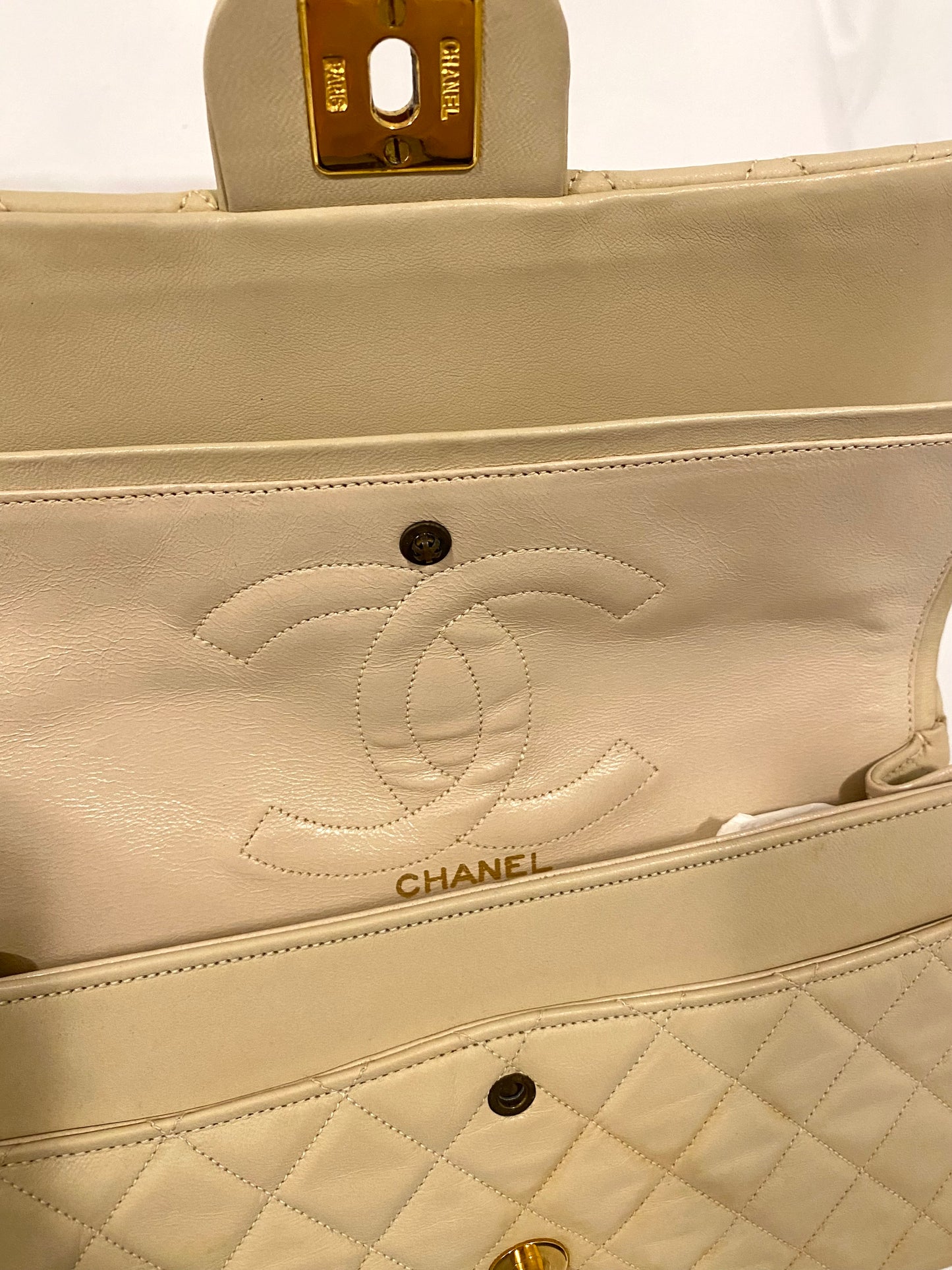 Chanel Beige Lambskin Classic Flap