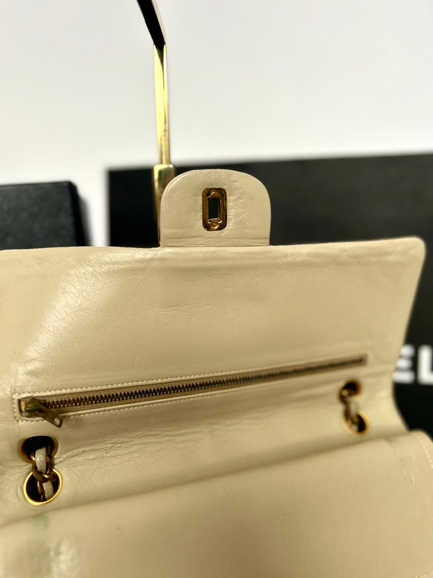 Beige Lambskin Medium Classic Flap