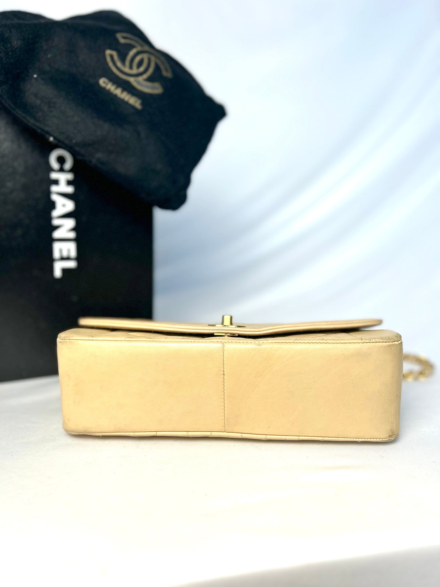 Authentic Vintage Chanel Beige Lambskin Diana Flap Bag