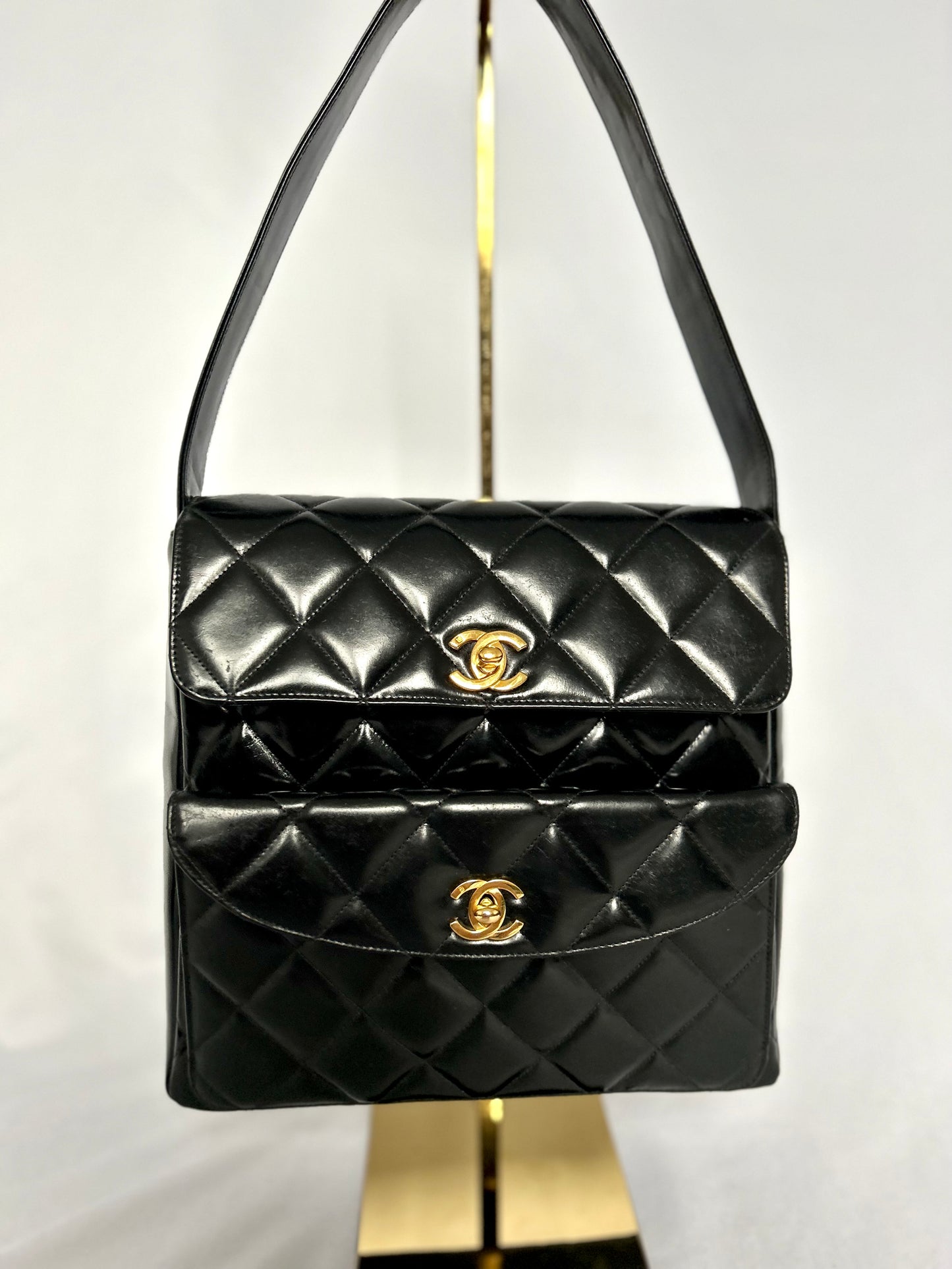 Chanel Double Turnlock Patent Leather Shoulder Bag