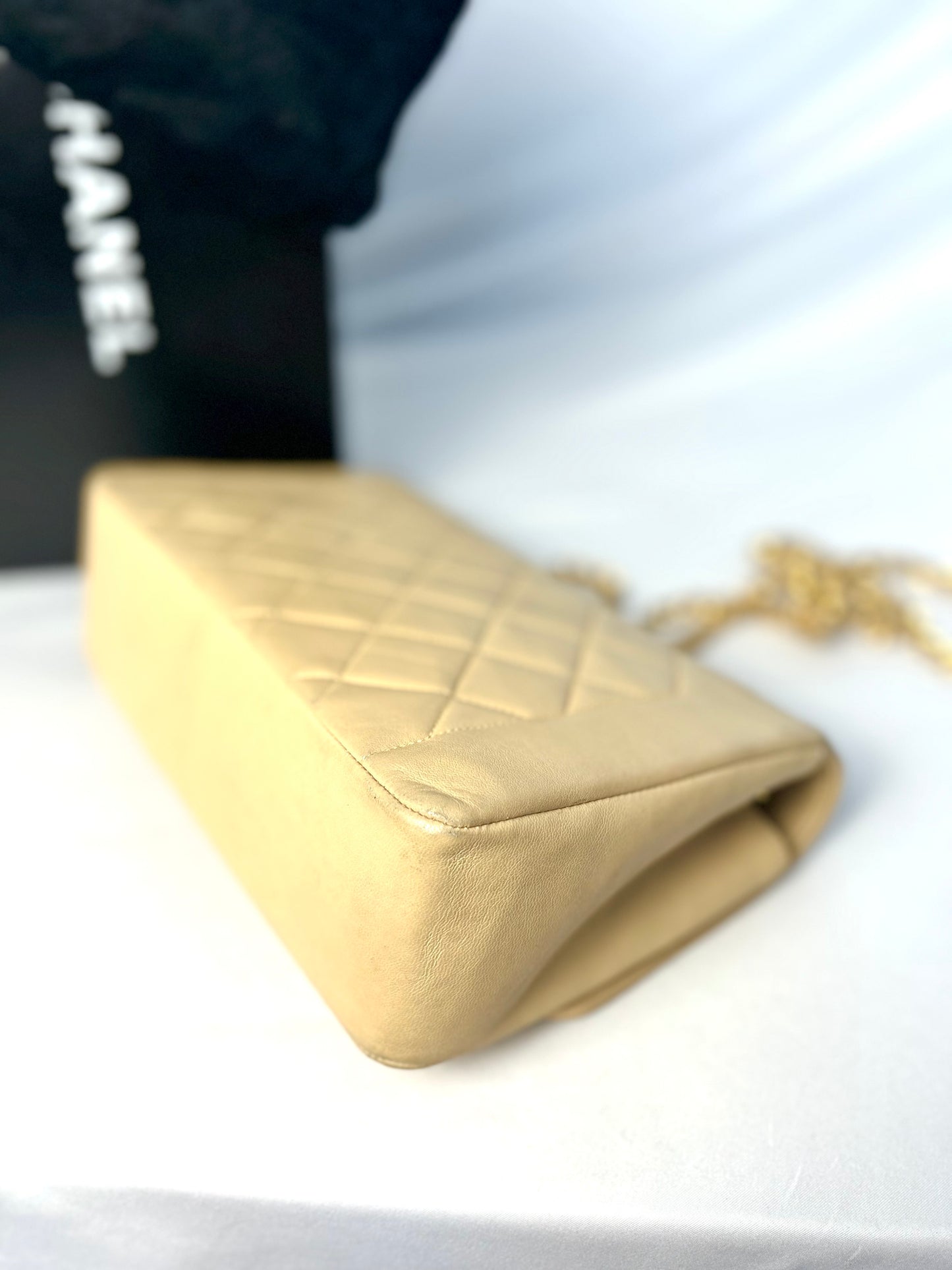 Authentic Vintage Chanel Beige Lambskin Diana Flap Bag