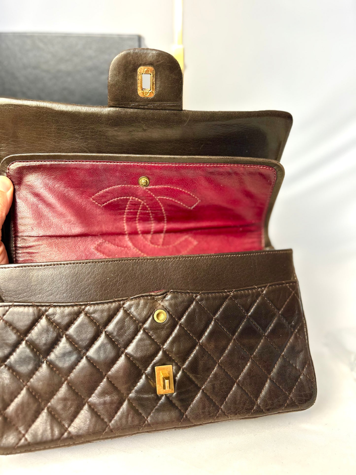 Chocolate Brown Chanel 1980s Vintage Medium Lambskin Classic Flap & Chanel Sneakers