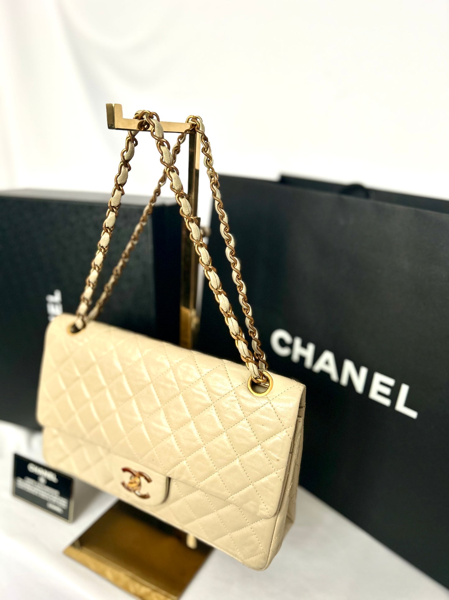 Beige Lambskin Medium Classic Flap