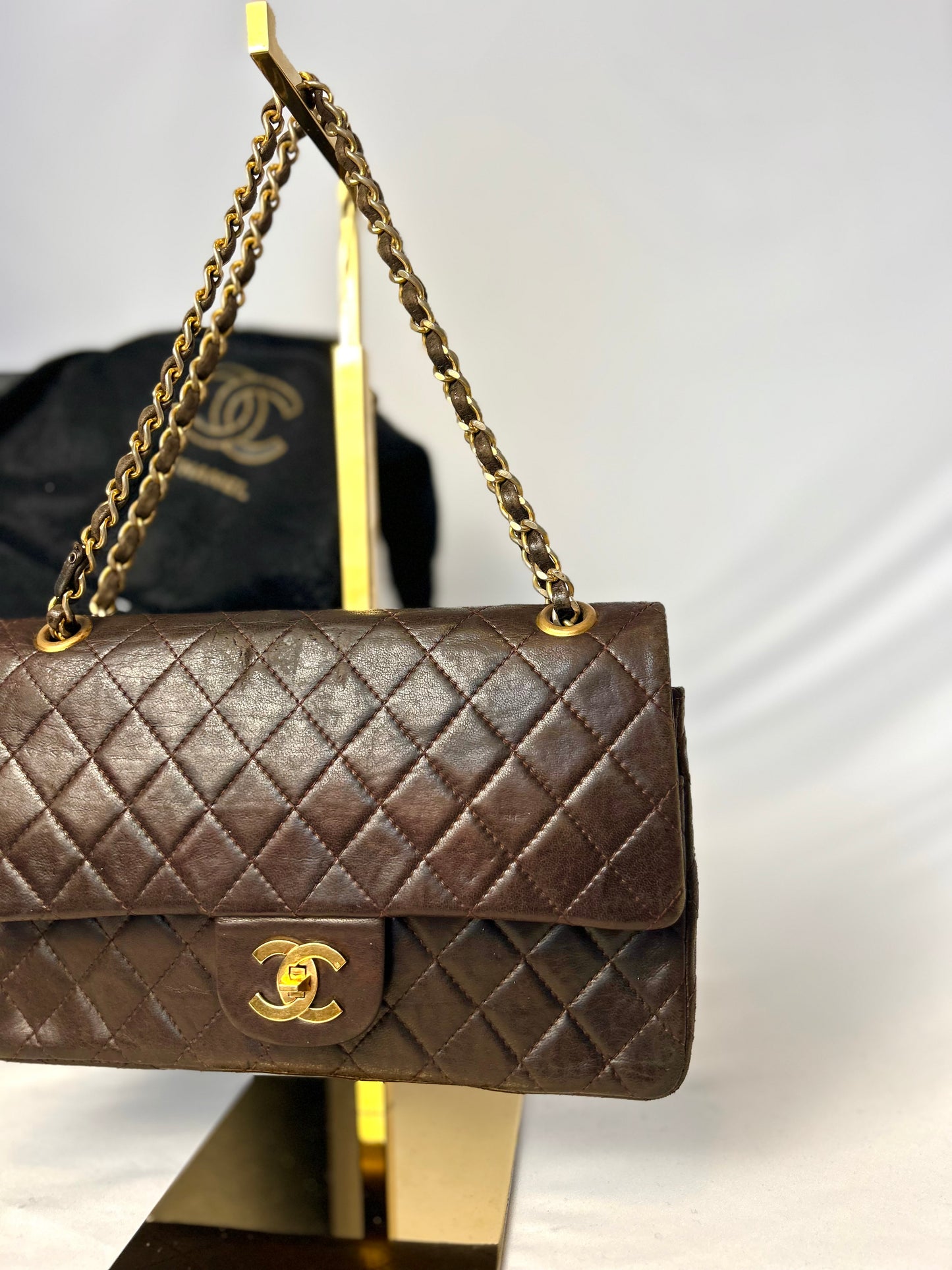 Chocolate Brown Chanel 1980s Vintage Medium Lambskin Classic Flap & Chanel Sneakers