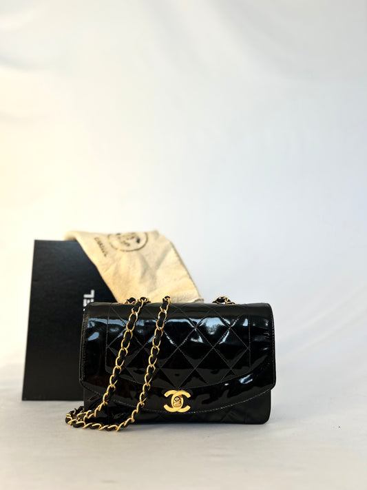 Authentic Chanel Patent Leather Small Diana Flap Bag