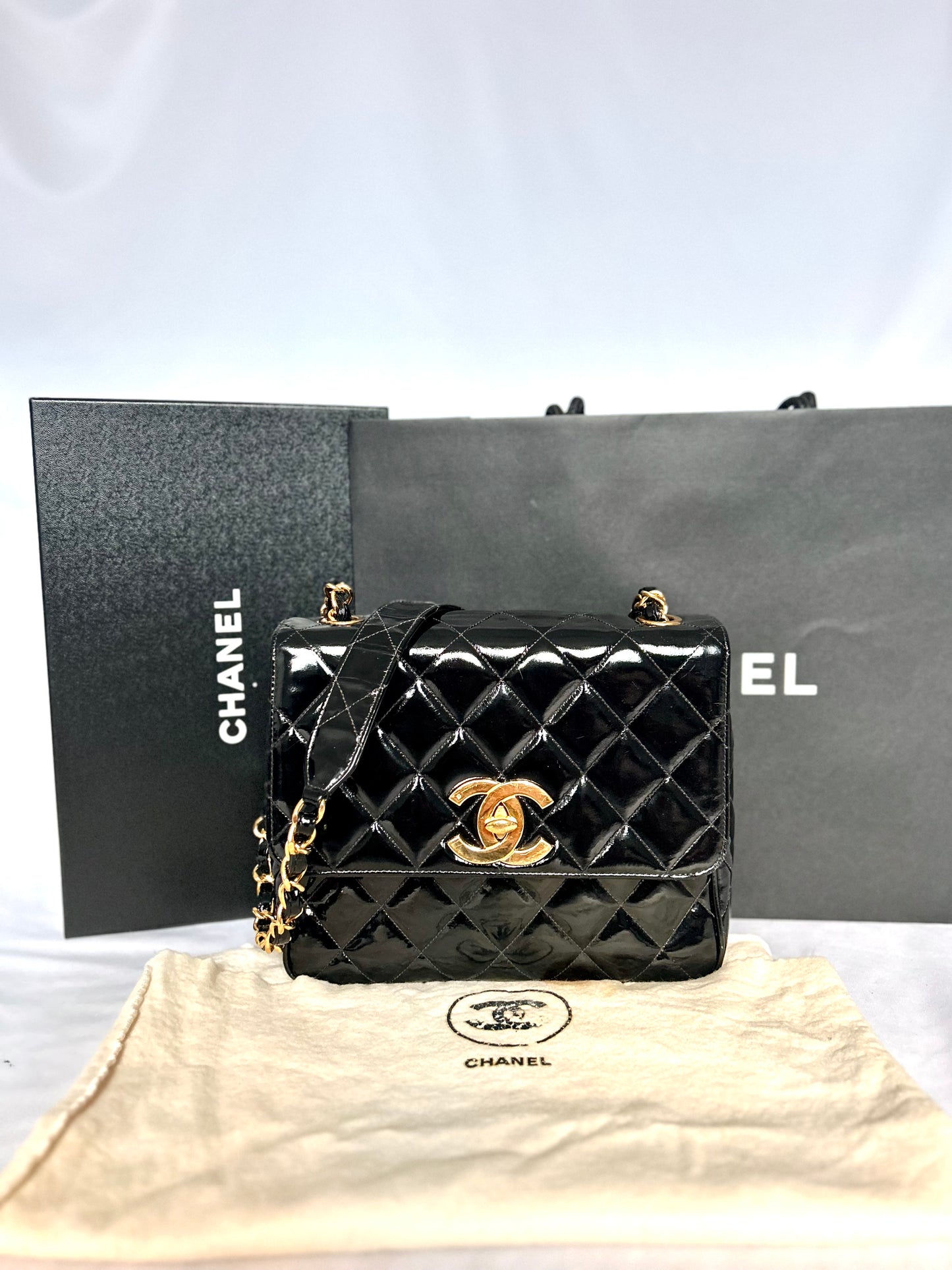 Gorgeous Vintage Black Patent Leather Square Bag