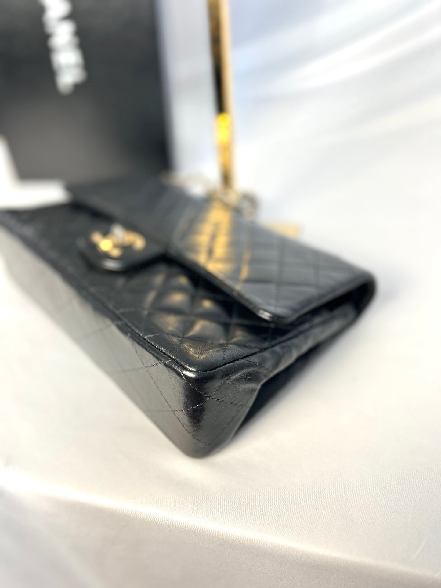 Authentic 1980s Vintage Chanel Black Lambskin Medium Classic Flap