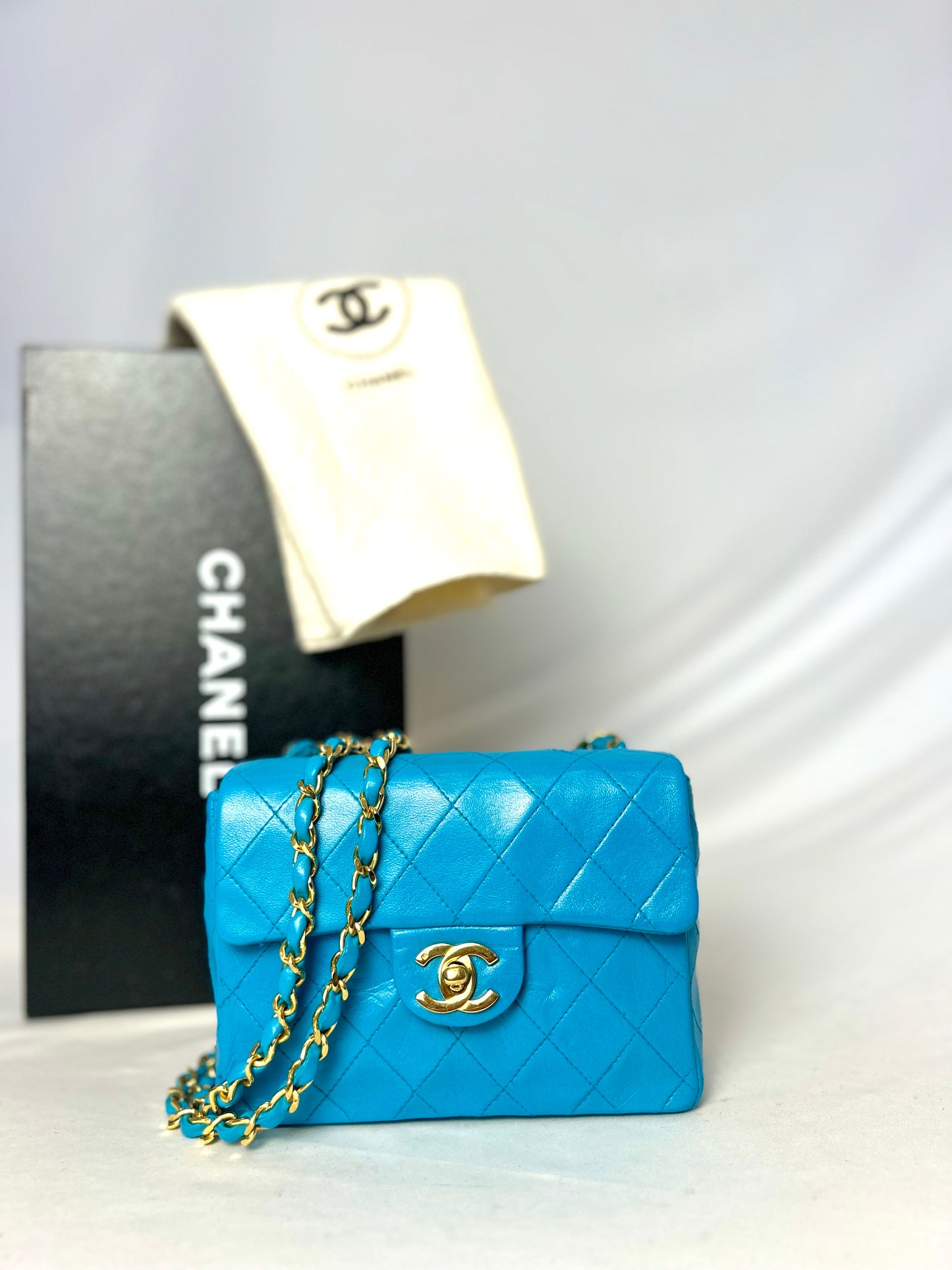Chanel Aqua Blue Lambskin Mini Square