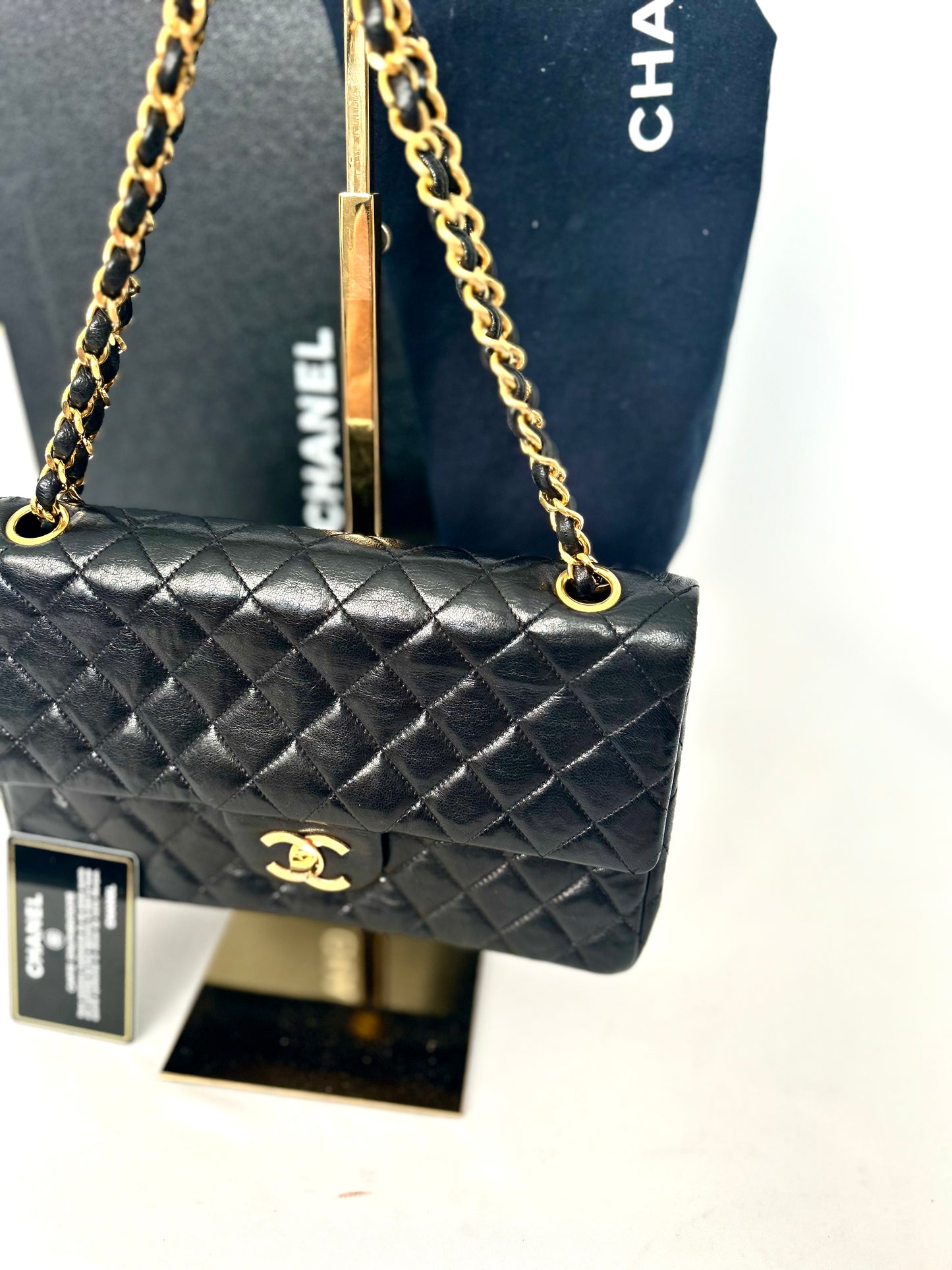 Authentic 1980s Chanel Lambskin Medium Classic Flap with 24k gold plated hardware