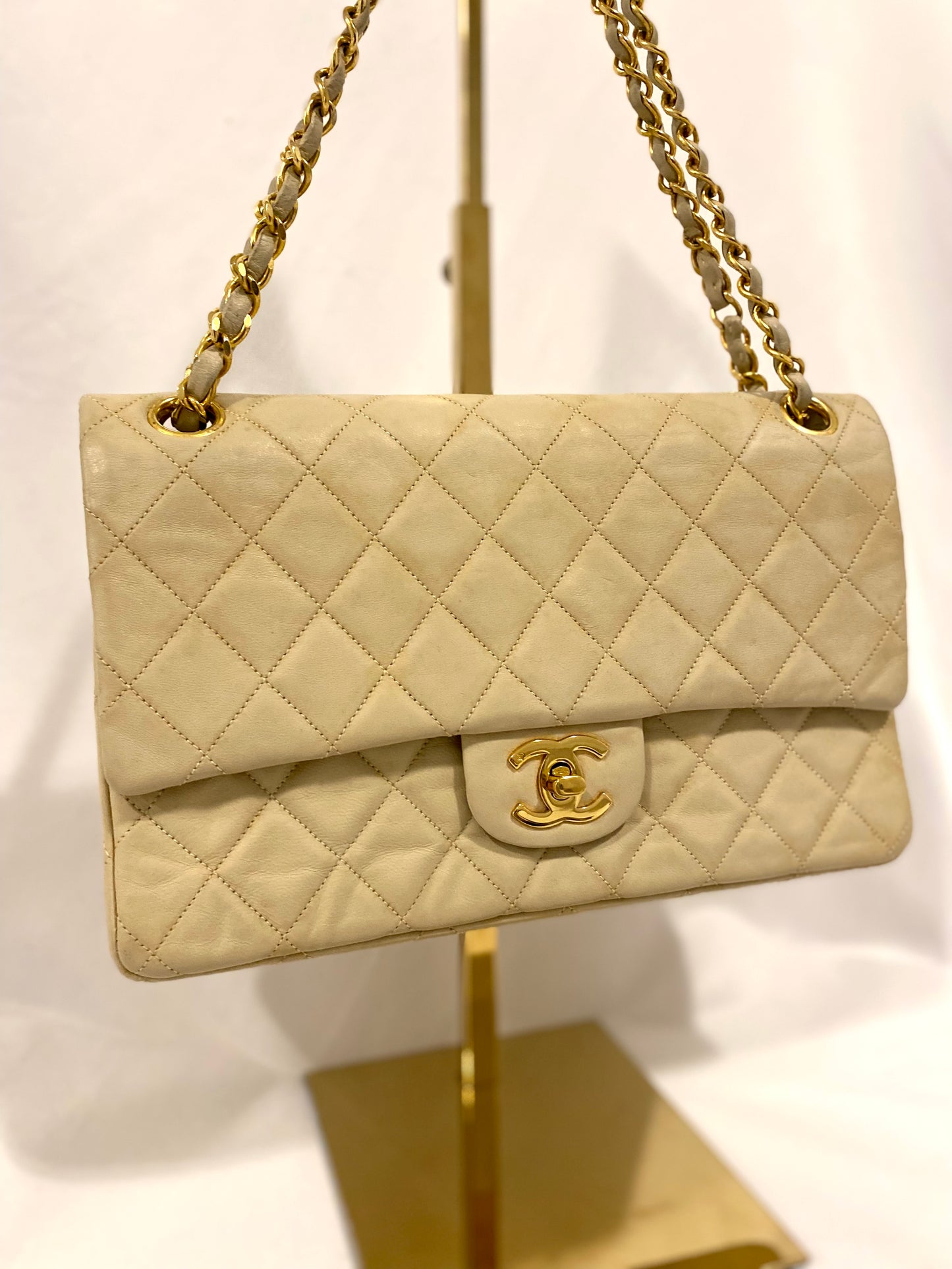 Chanel Beige Lambskin Classic Flap