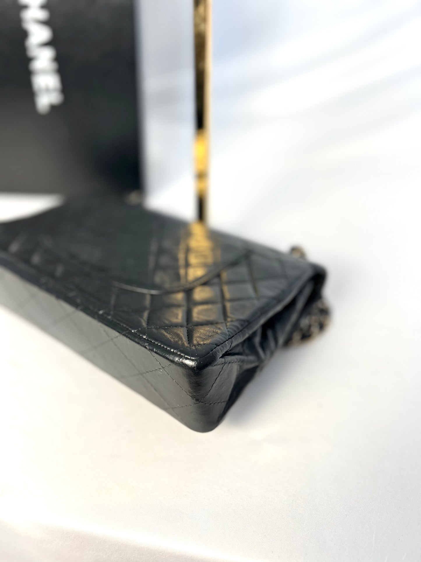 Authentic 1980s Vintage Chanel Black Lambskin Medium Classic Flap