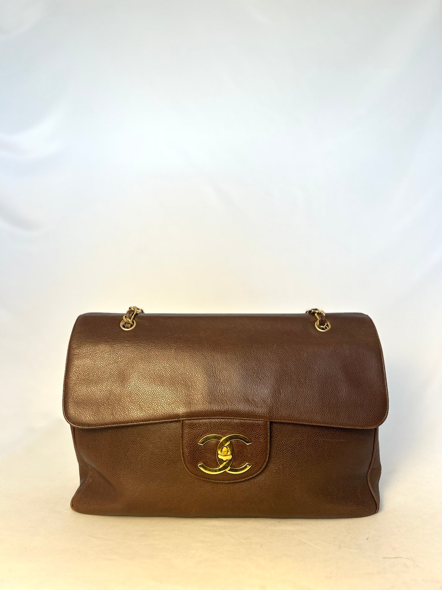 Authentic Chanel Vintage Caviar Supermodel XL Brown Flap Bag