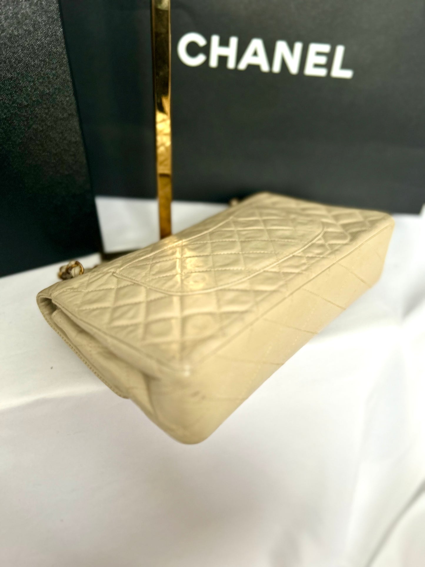Beige Lambskin Medium Classic Flap