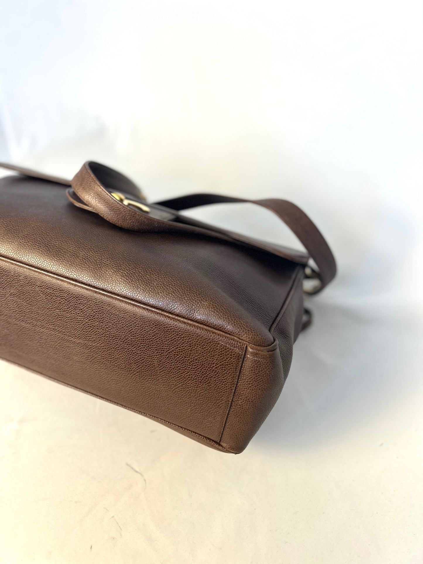 Authentic Chanel Vintage Caviar Supermodel XL Brown Flap Bag