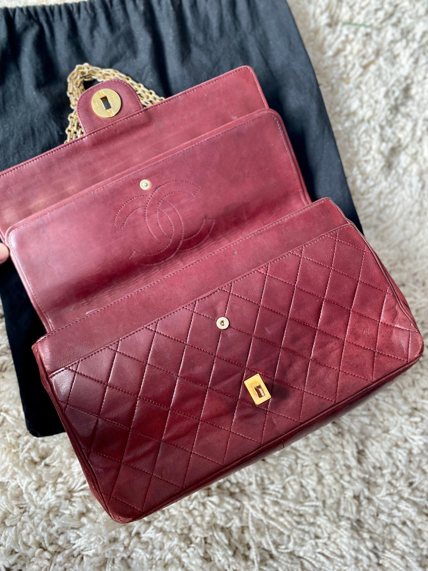 Burgundy Lambskin Chanel Double Flap