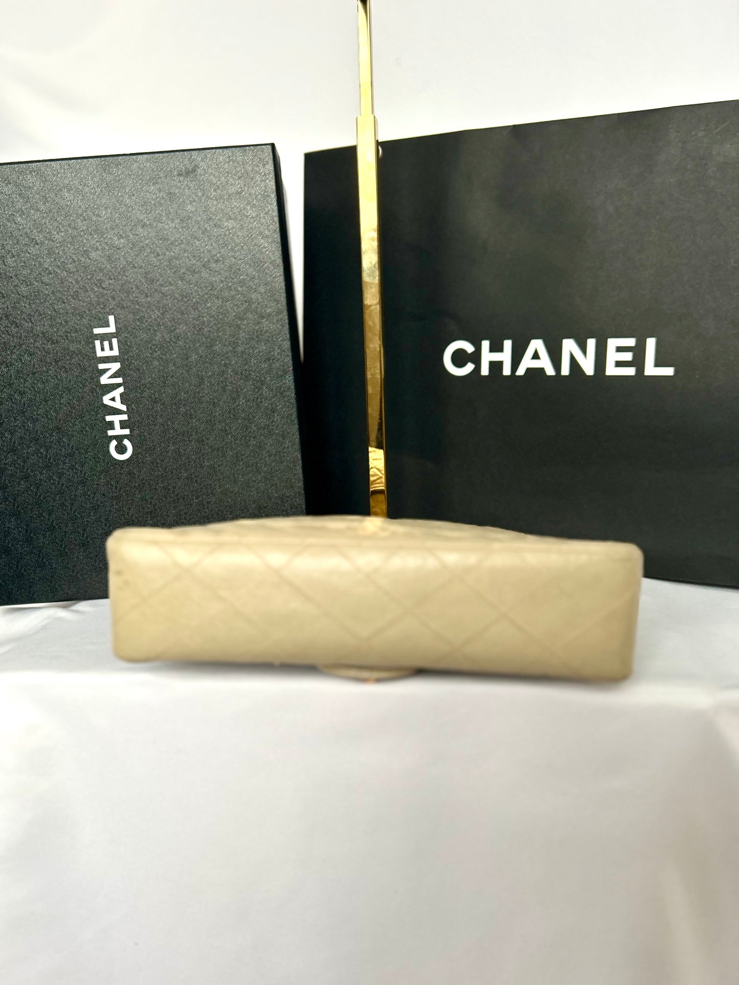 Beige Lambskin Medium Classic Flap
