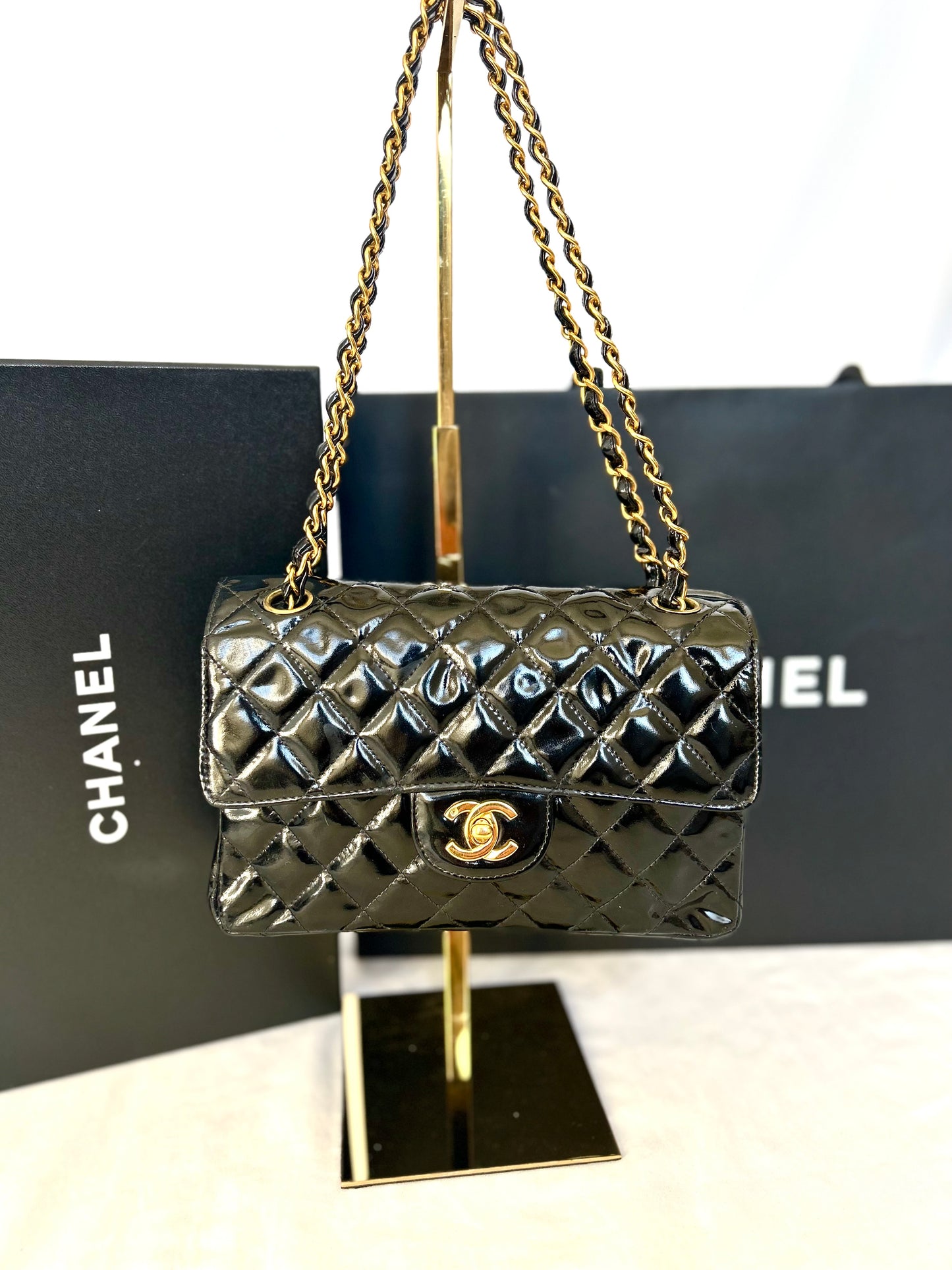 Double Faced Chanel Patent Leather Flap Bag Purse Shoulder Bag