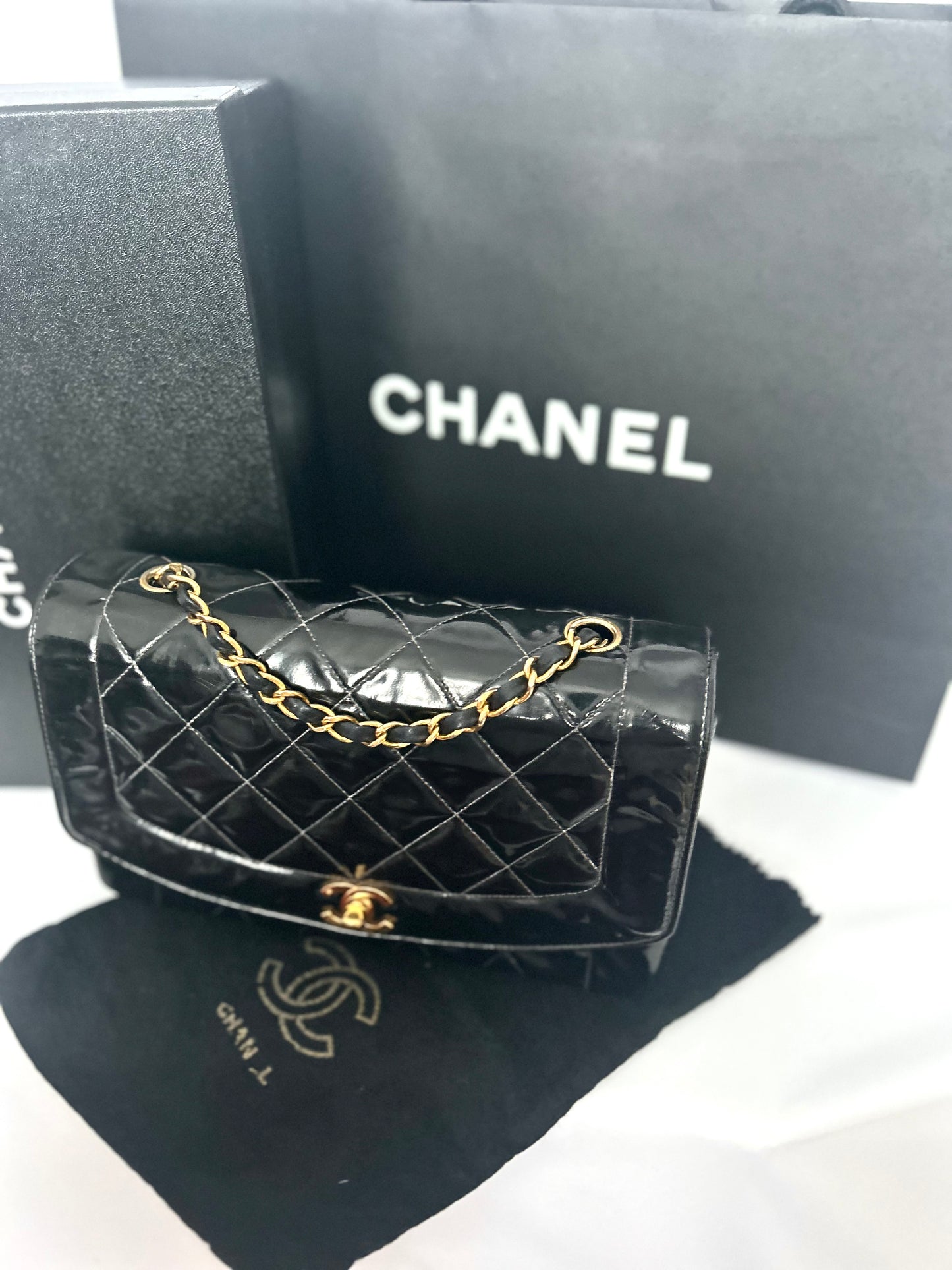 Authentic Chanel Patent Leather Diana Flap Bag