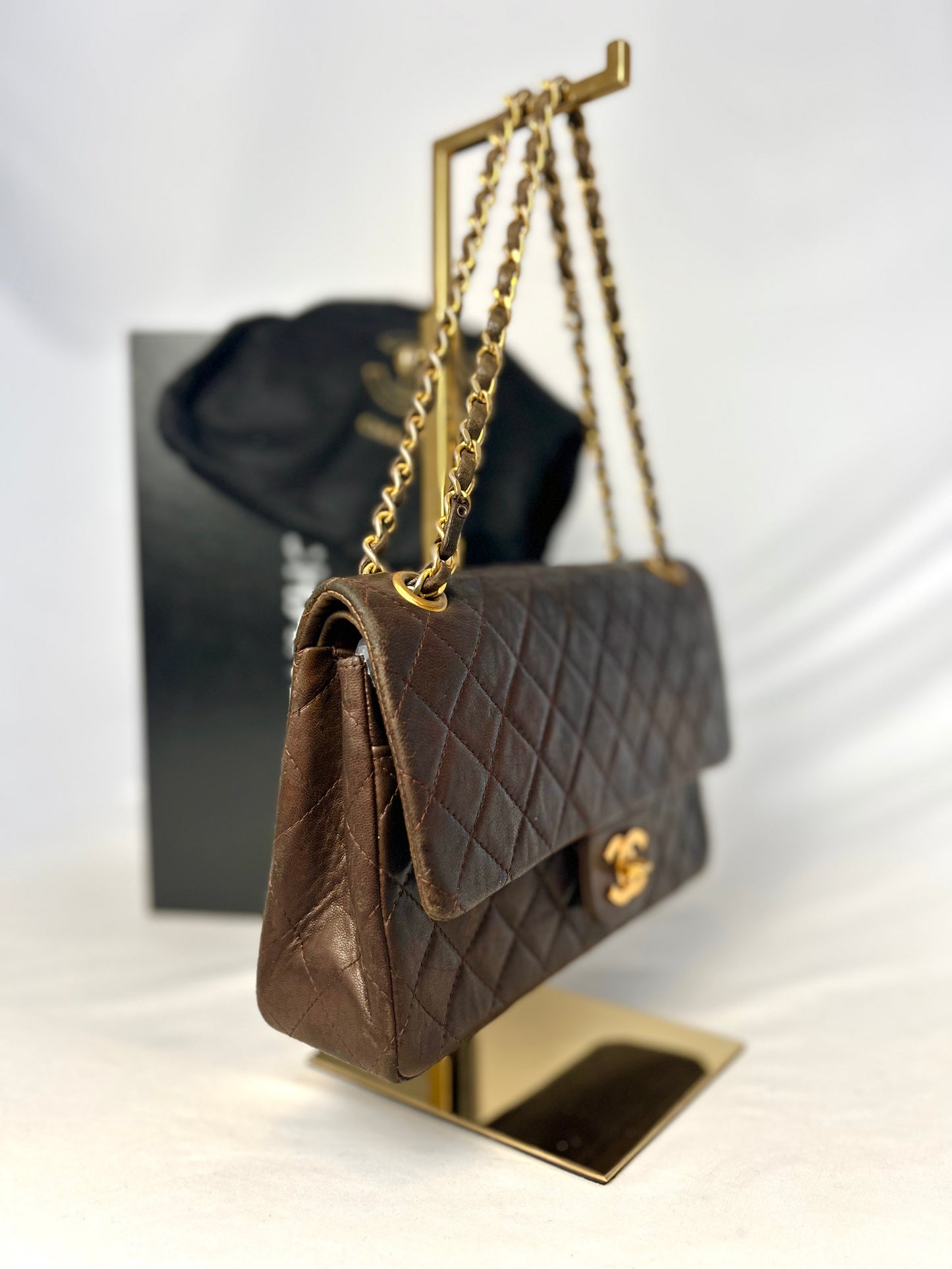 Chocolate Brown Chanel 1980s Vintage Medium Lambskin Classic Flap & Chanel Sneakers