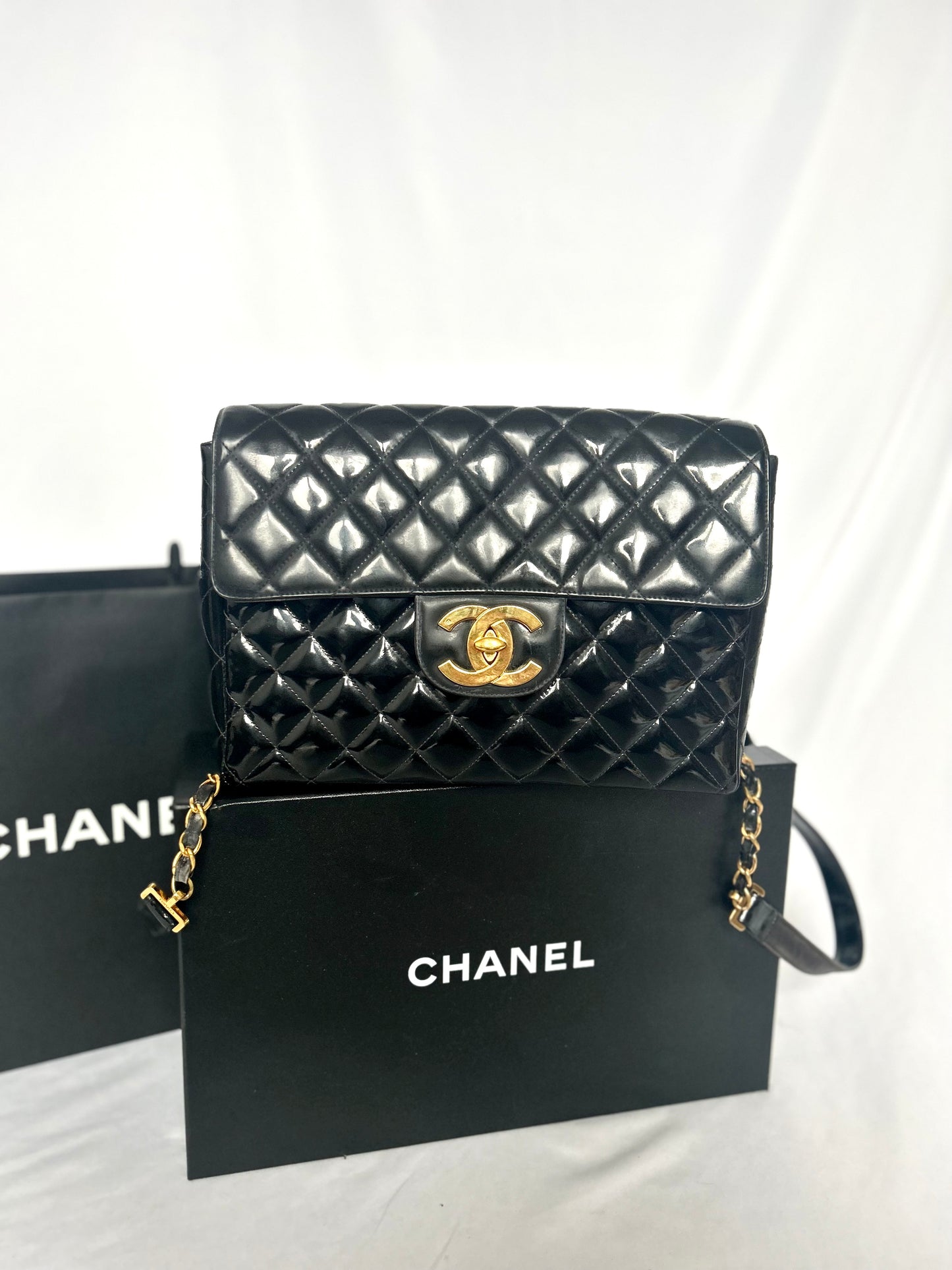 Chanel Patent Leather Jumbo CC Backpack