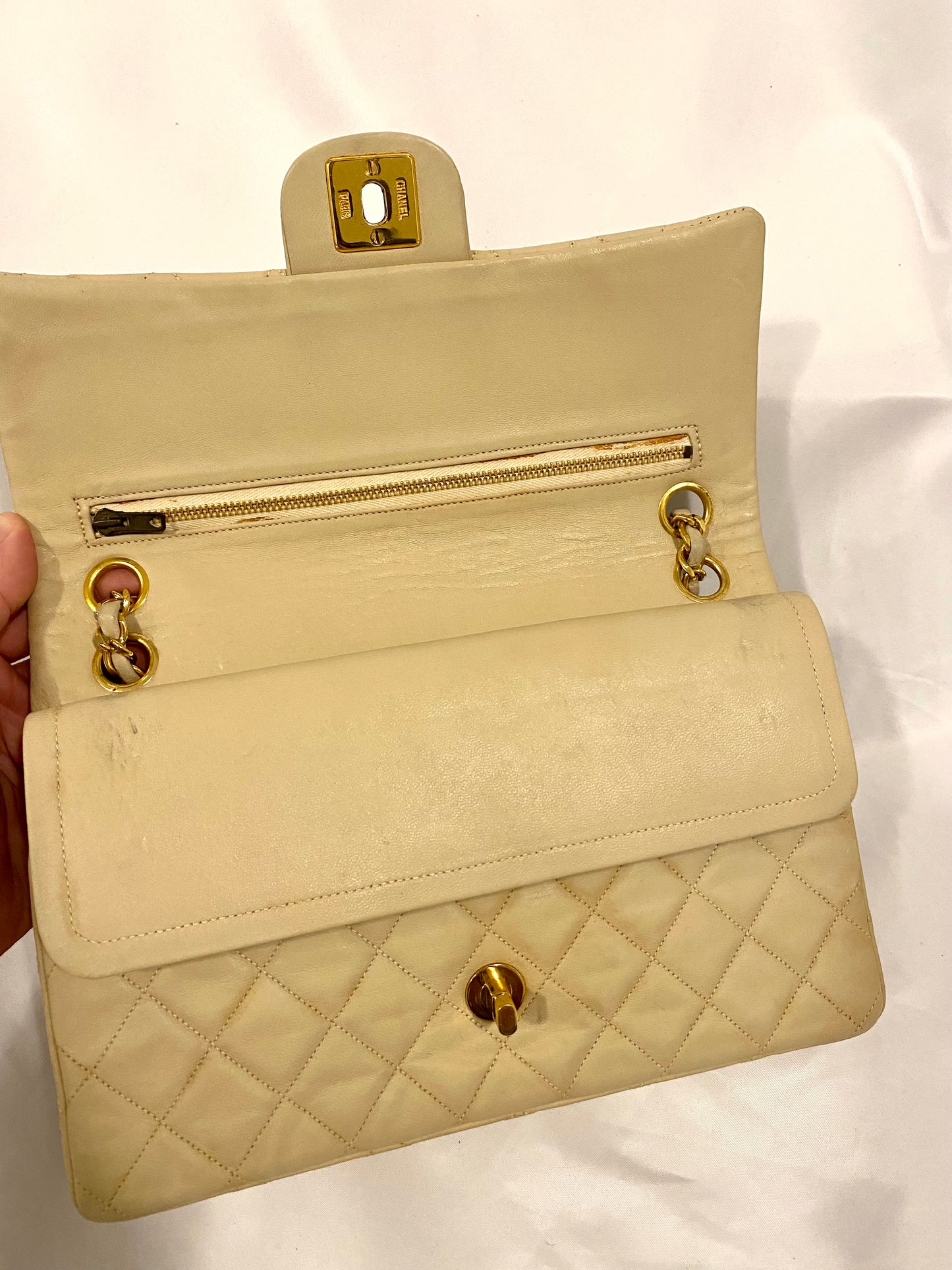 Chanel Beige Lambskin Classic Flap