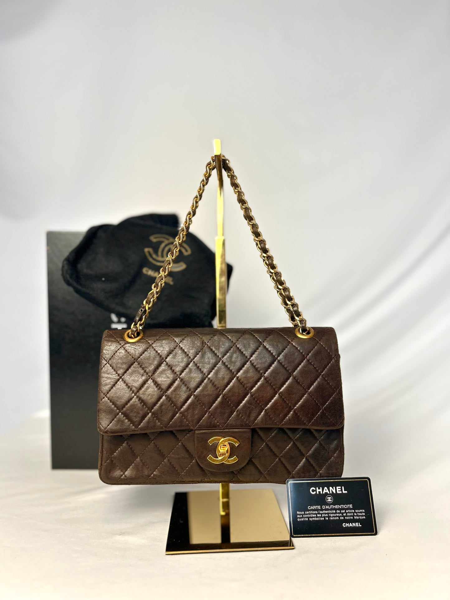 Chocolate Brown Chanel 1980s Vintage Medium Lambskin Classic Flap & Chanel Sneakers