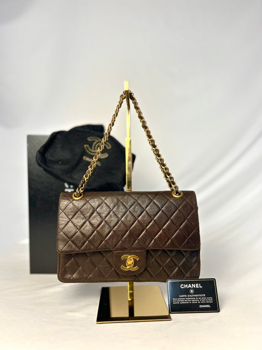 Chocolate Brown Chanel 1980s Vintage Medium Lambskin Classic Flap & Chanel Sneakers