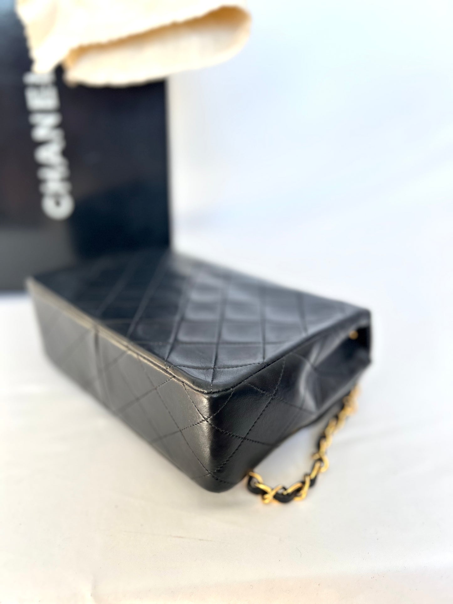 Authentic Chanel Black Lambskin Mini Square Flap Bag