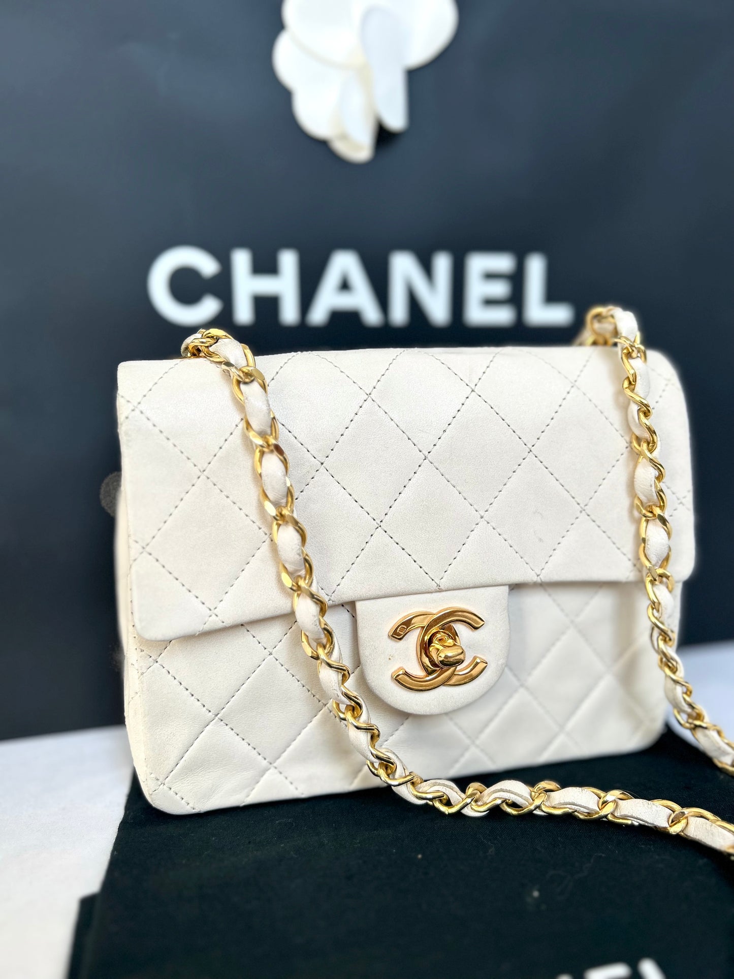 Chanel White Mini Square Flap Bag