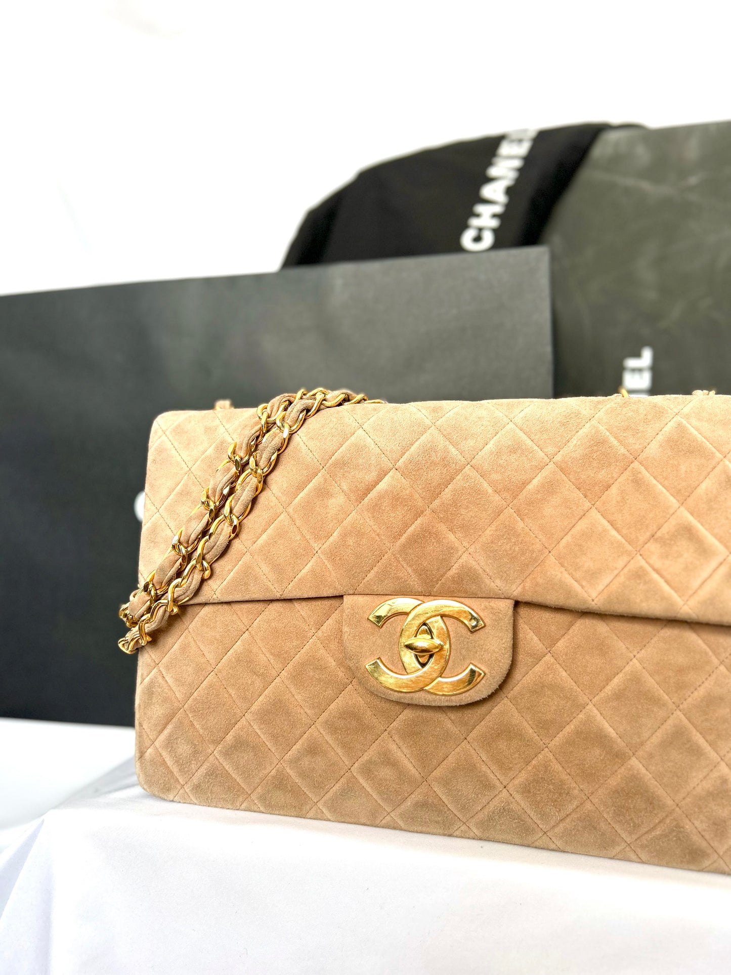 Chanel Brown Suede Maxi Flap Bag