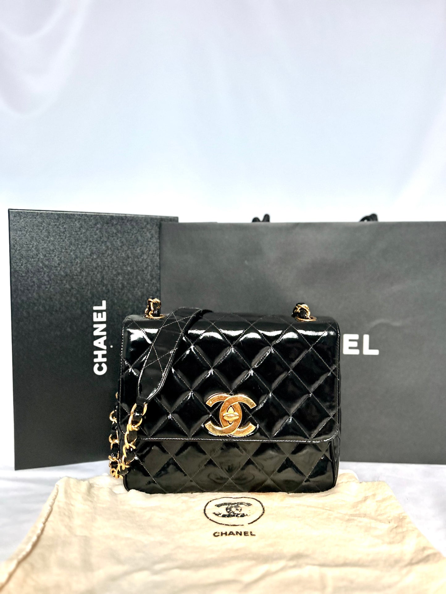 Gorgeous Vintage Black Patent Leather Square Bag