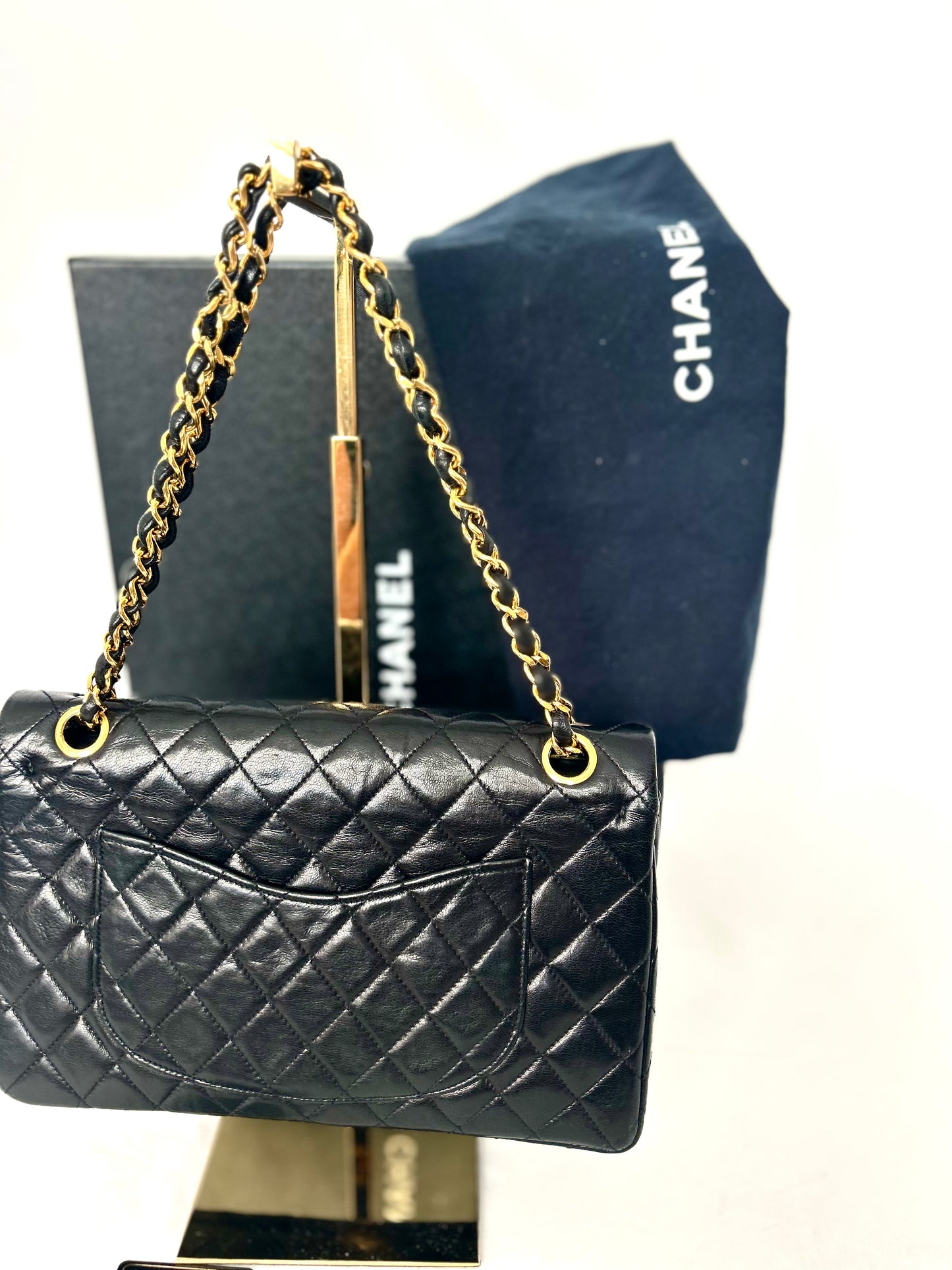 Authentic 1980s Chanel Lambskin Medium Classic Flap with 24k gold plated hardware