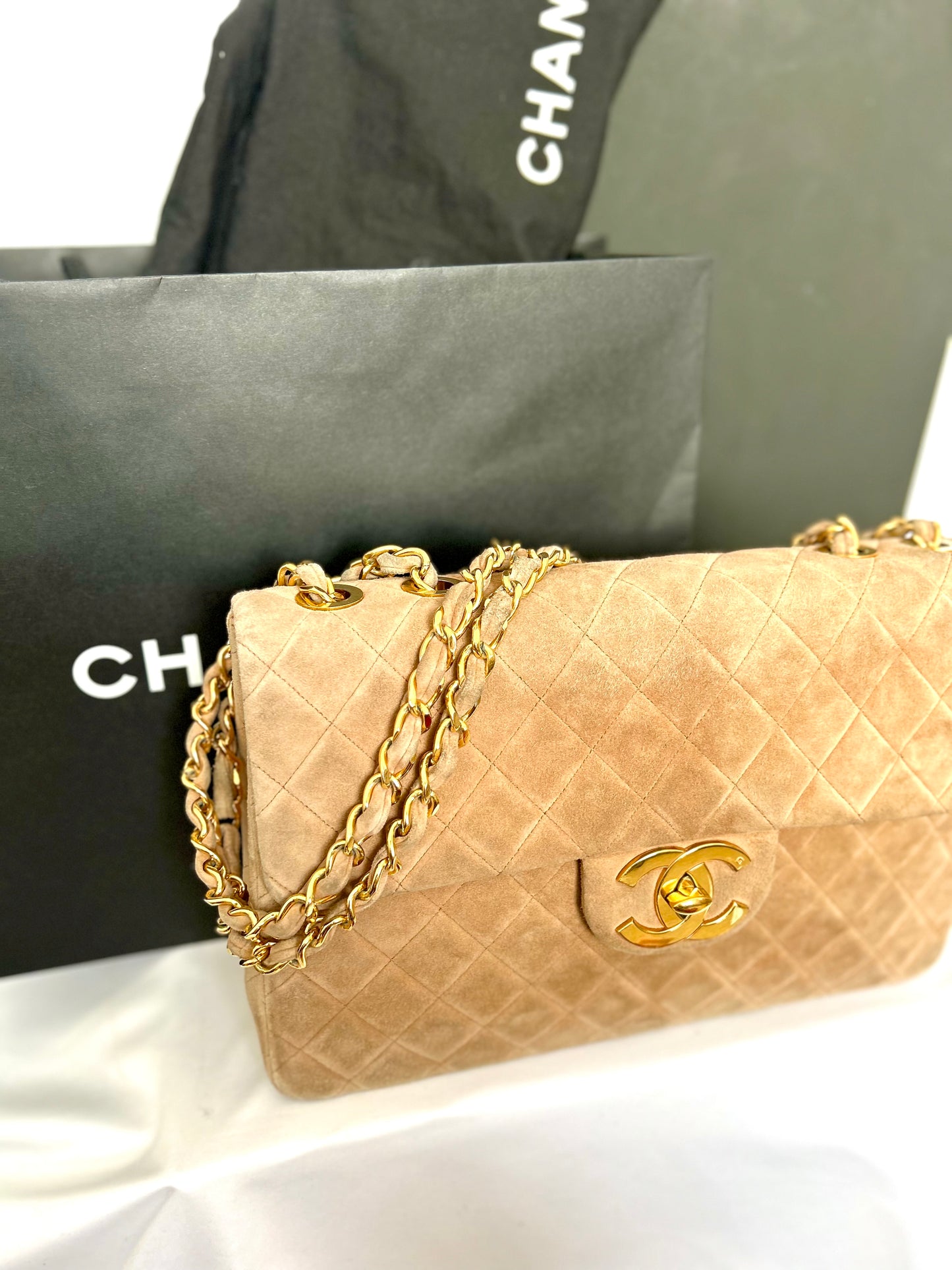 Chanel Brown Suede Maxi Flap Bag