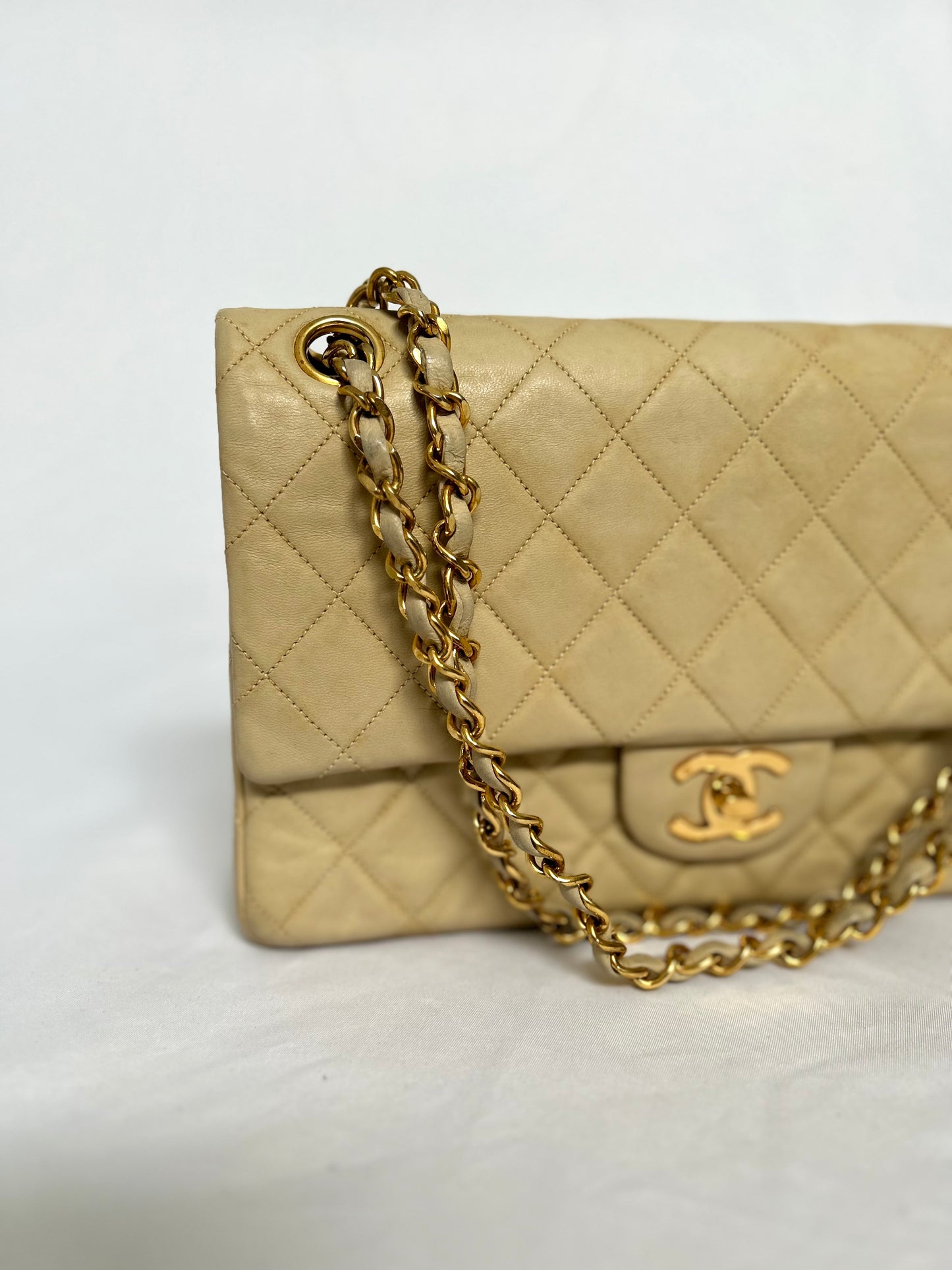 Chanel Beige Lambskin Classic Flap