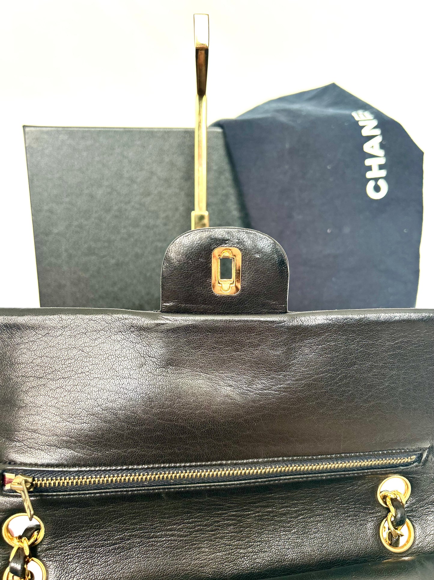 Authentic 1980s Chanel Lambskin Medium Classic Flap with 24k gold plated hardware